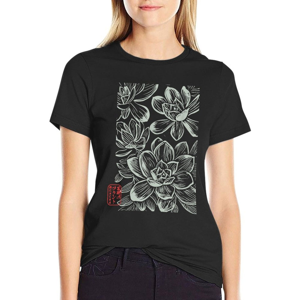 Japanese Boho Flowers – Sumi-e Style Floral Botanical Art  Rolled Sleeves T-Shirt