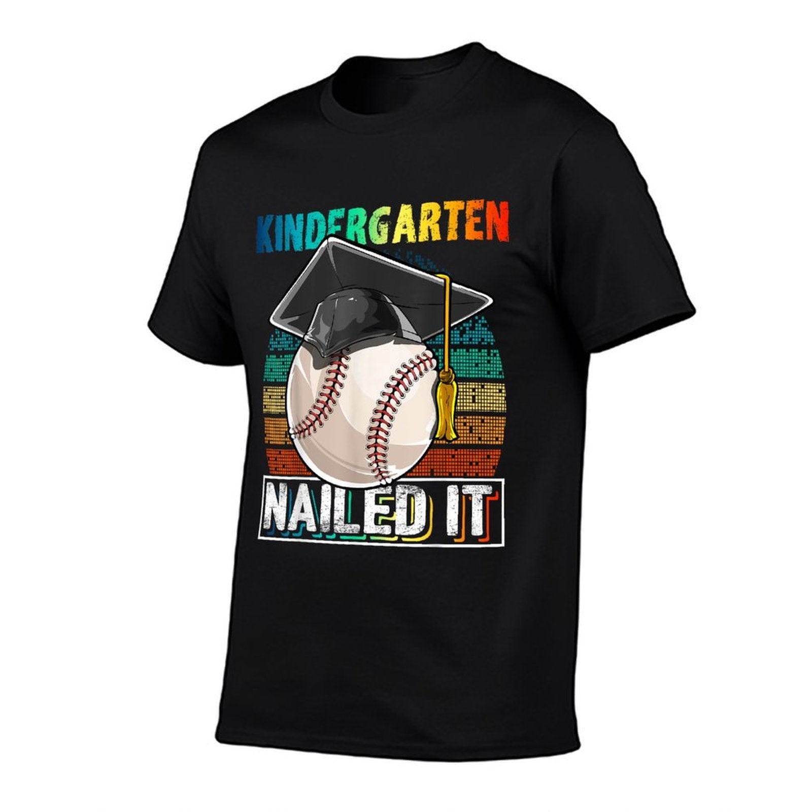 Kindergarten Nailed It Baseball Graduation Cap Retro Boys  Rolled Sleeves T-Shirt