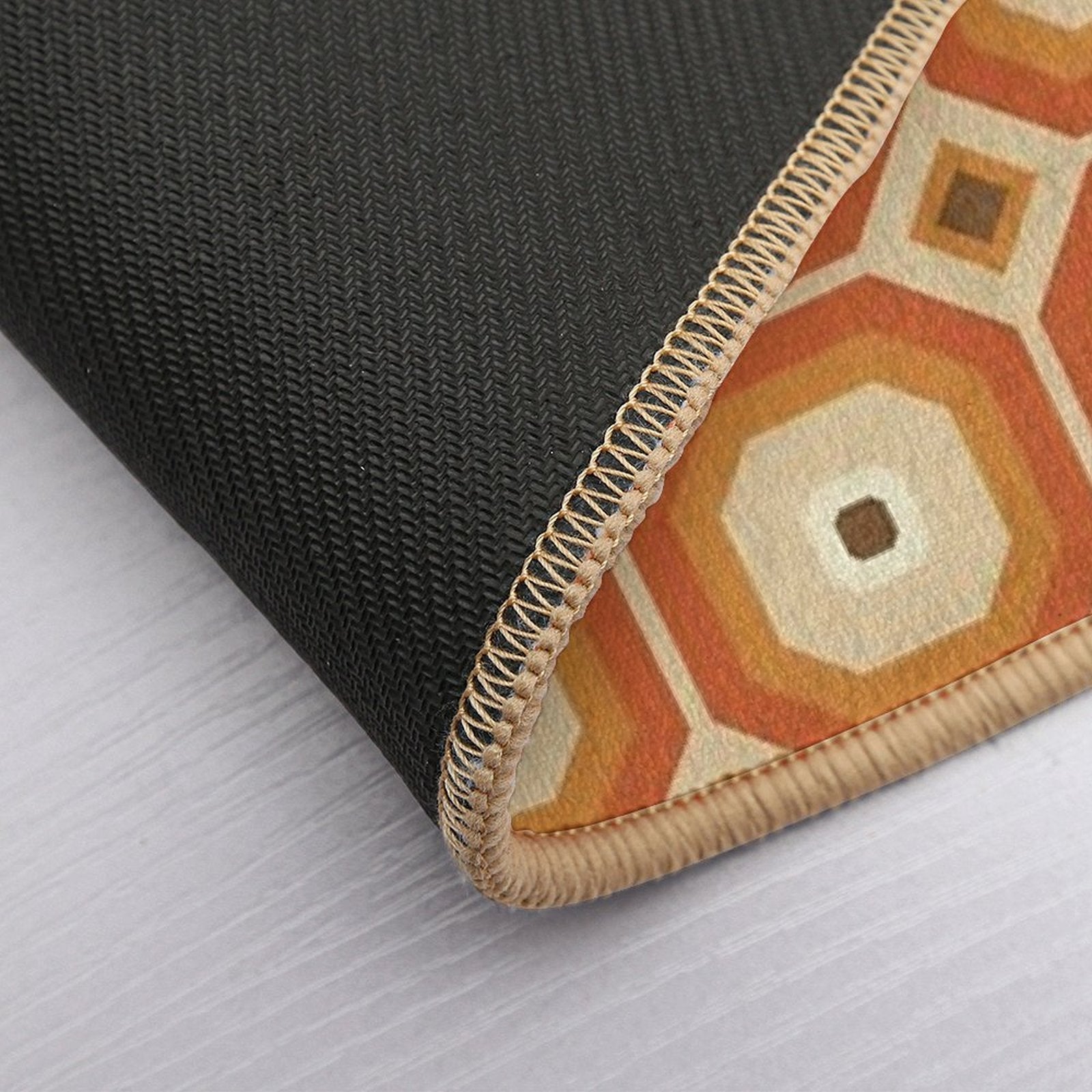 Brown, Orange And Ivory Geometric Retro Octagon Pattern  Non-Slip Bath Mat
