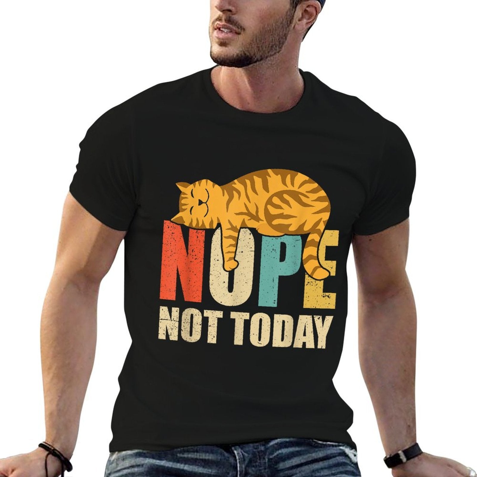 Cat Lovers Gifts Ideas Funny Nope Not Today Cat-Shirt Unisex-Adults Kids Black Small  Versatile T-Shirt