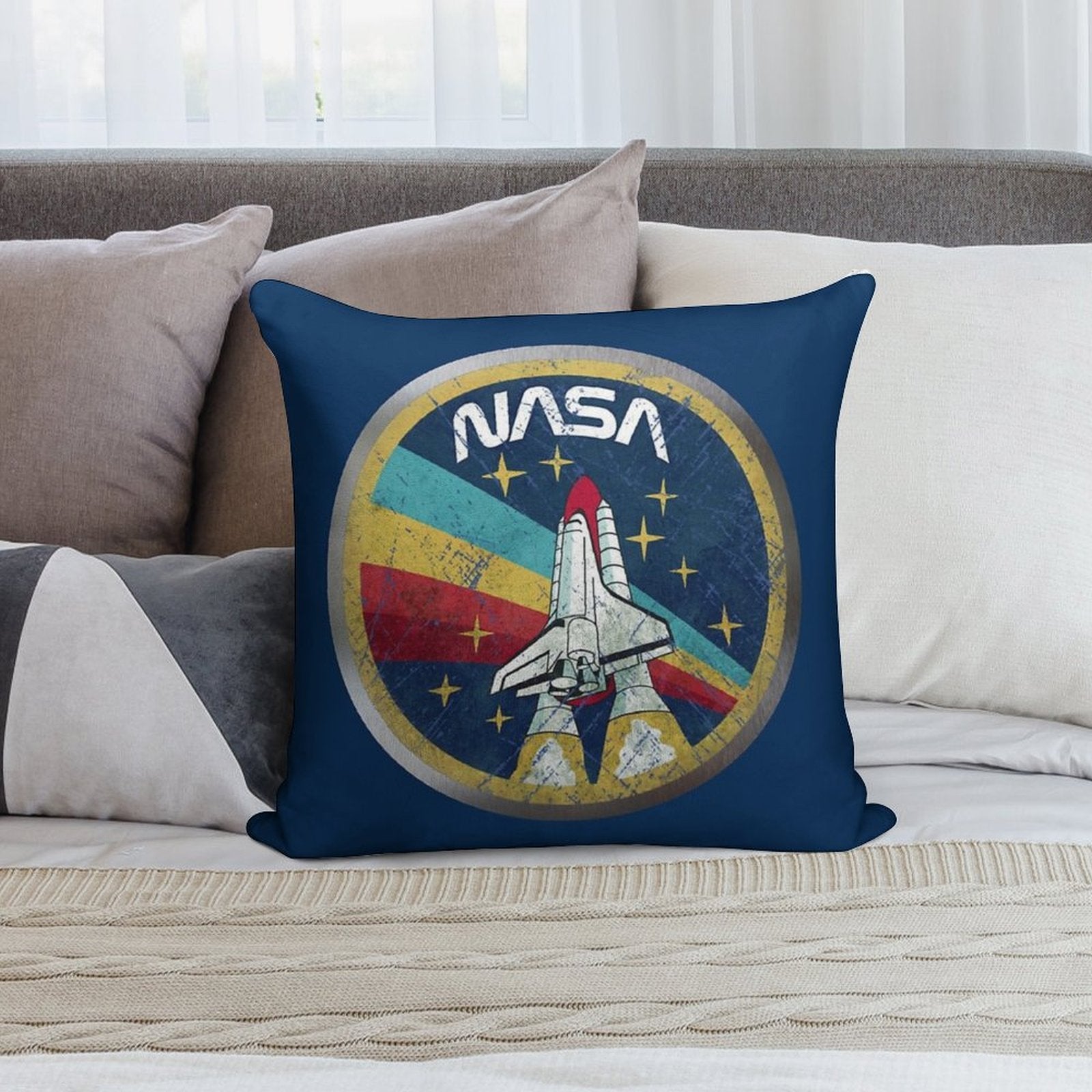 NASA Retro Vintage Logo with Metal Border Soft Anti-Pilling Throw Pillow
