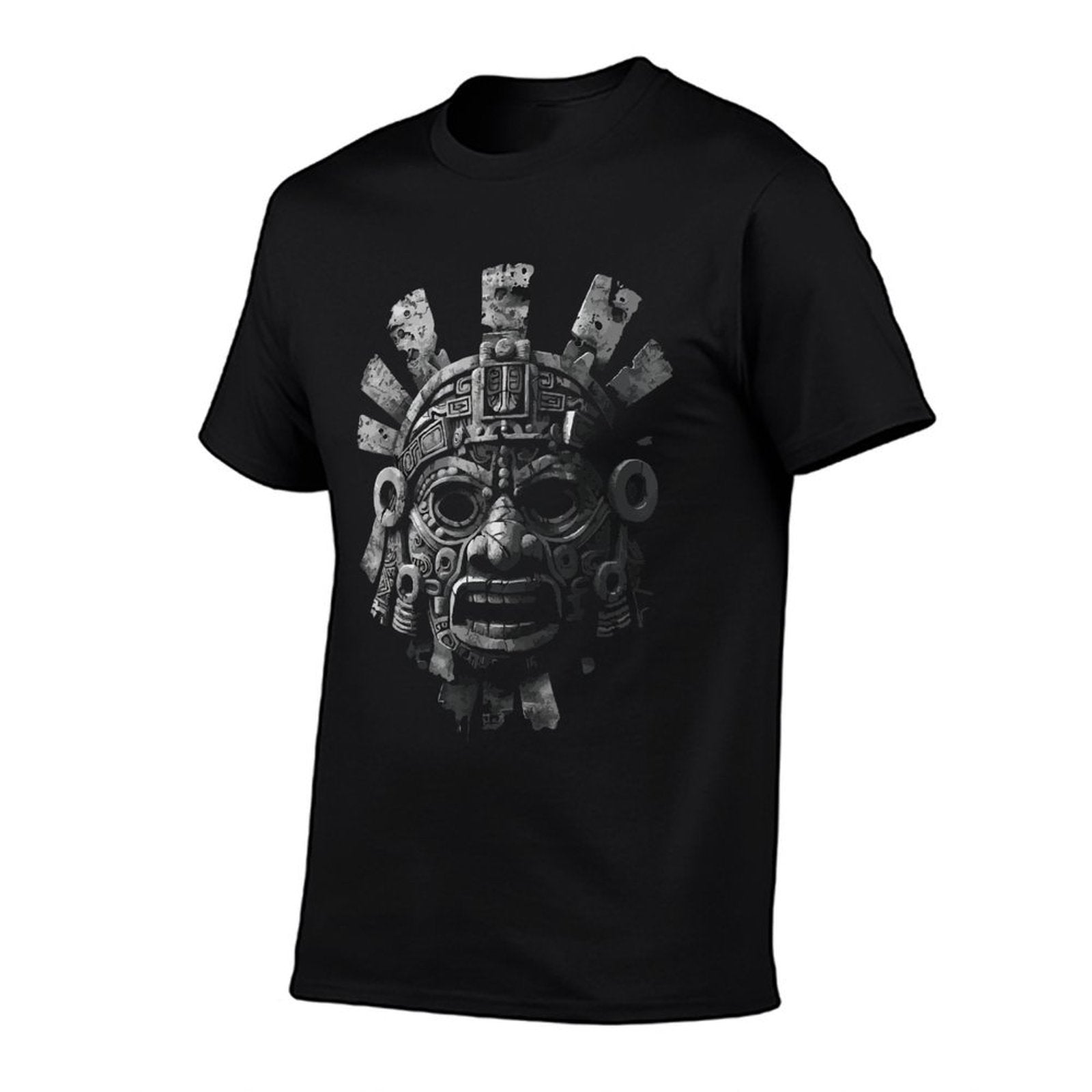Aztec God Aztec Culture Mayan Indigenous Tlaloc Statue  Ribbed Collar T-Shirt