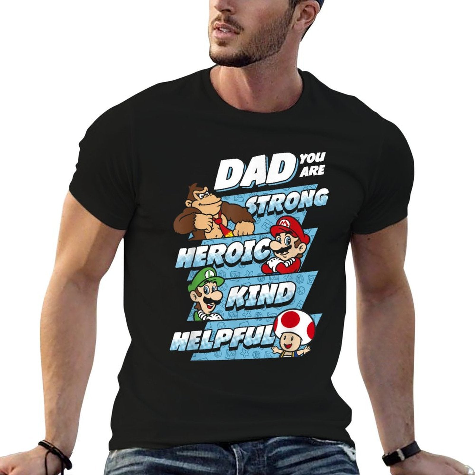 Nintendo Super Mario Dad You Are Big Chest Poster  Summer-ready Fabric T-Shirt