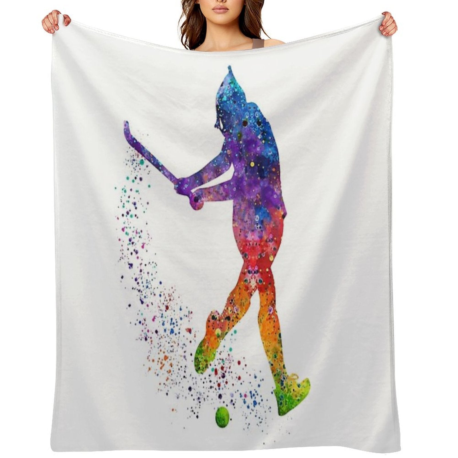 Field Hockey Girl Watercolor Silhouette Lightweight Throw Blanket