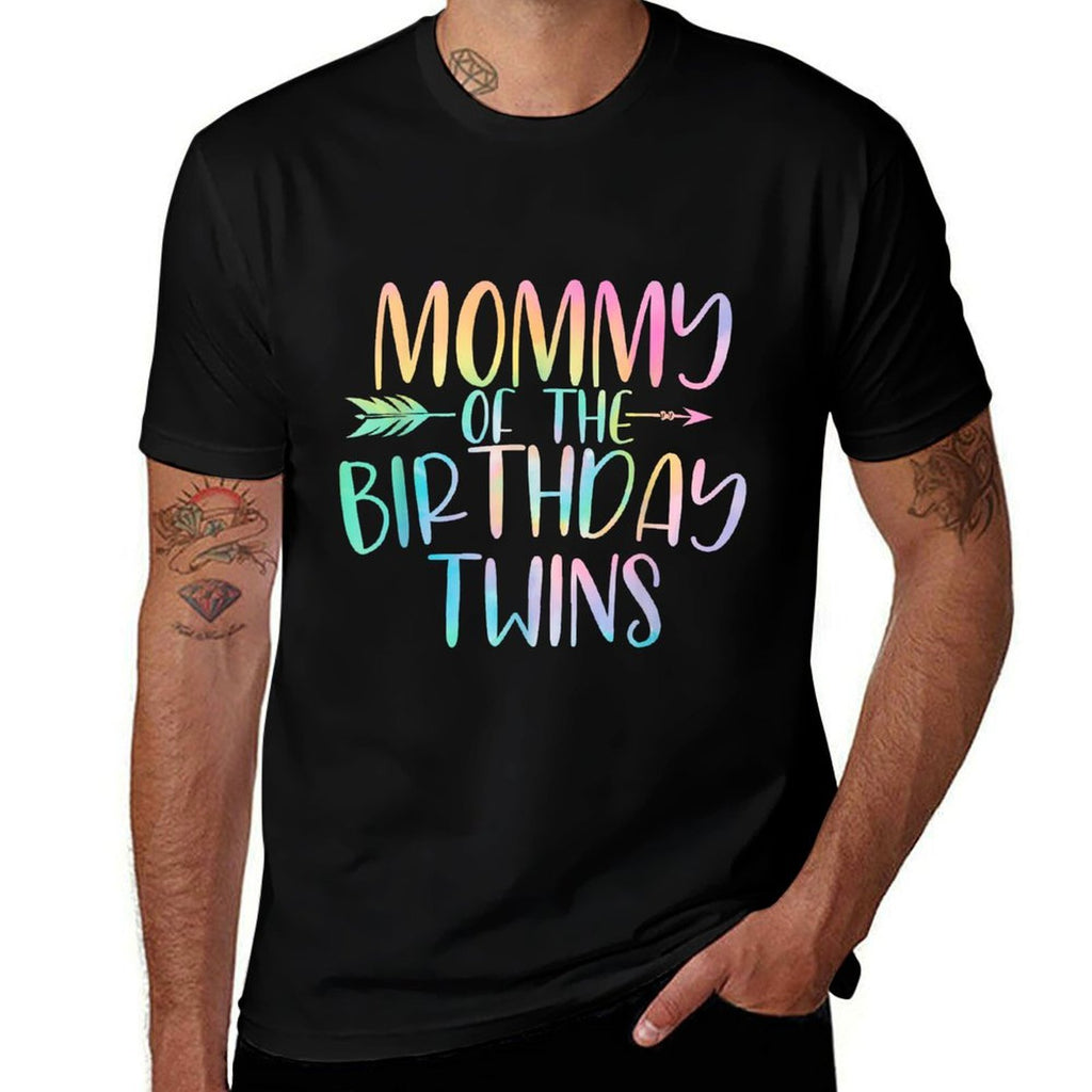 Mom of The Birthday Twins Girl Tie Dye Colorful Bday  Polyester Blend T-Shirt