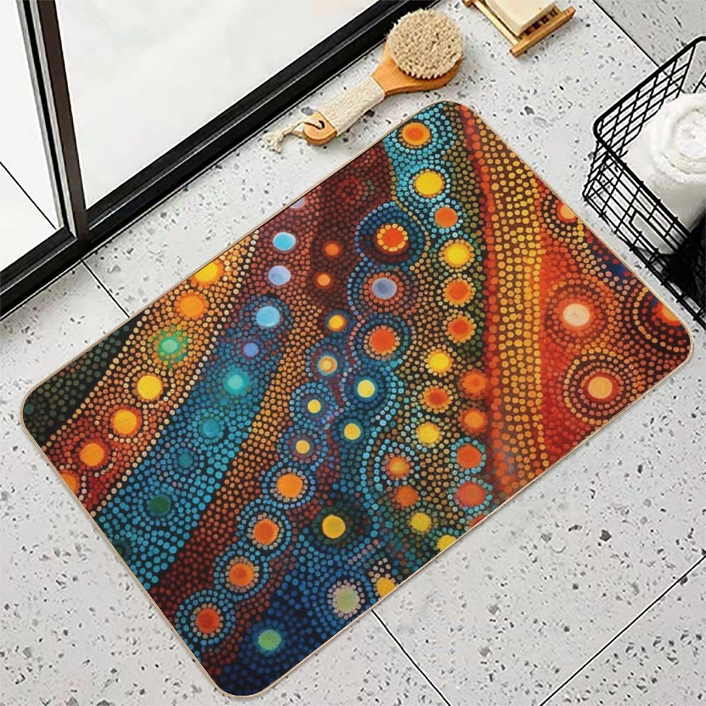 Aboriginal Authentic Art - Circular Paths  Eco-Friendly Bath Mat