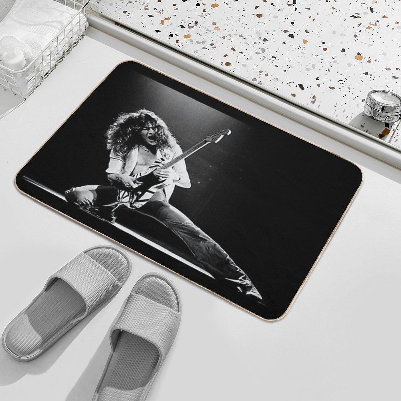 Black White Guitar Van  Dirt-Trapping Bath Mat