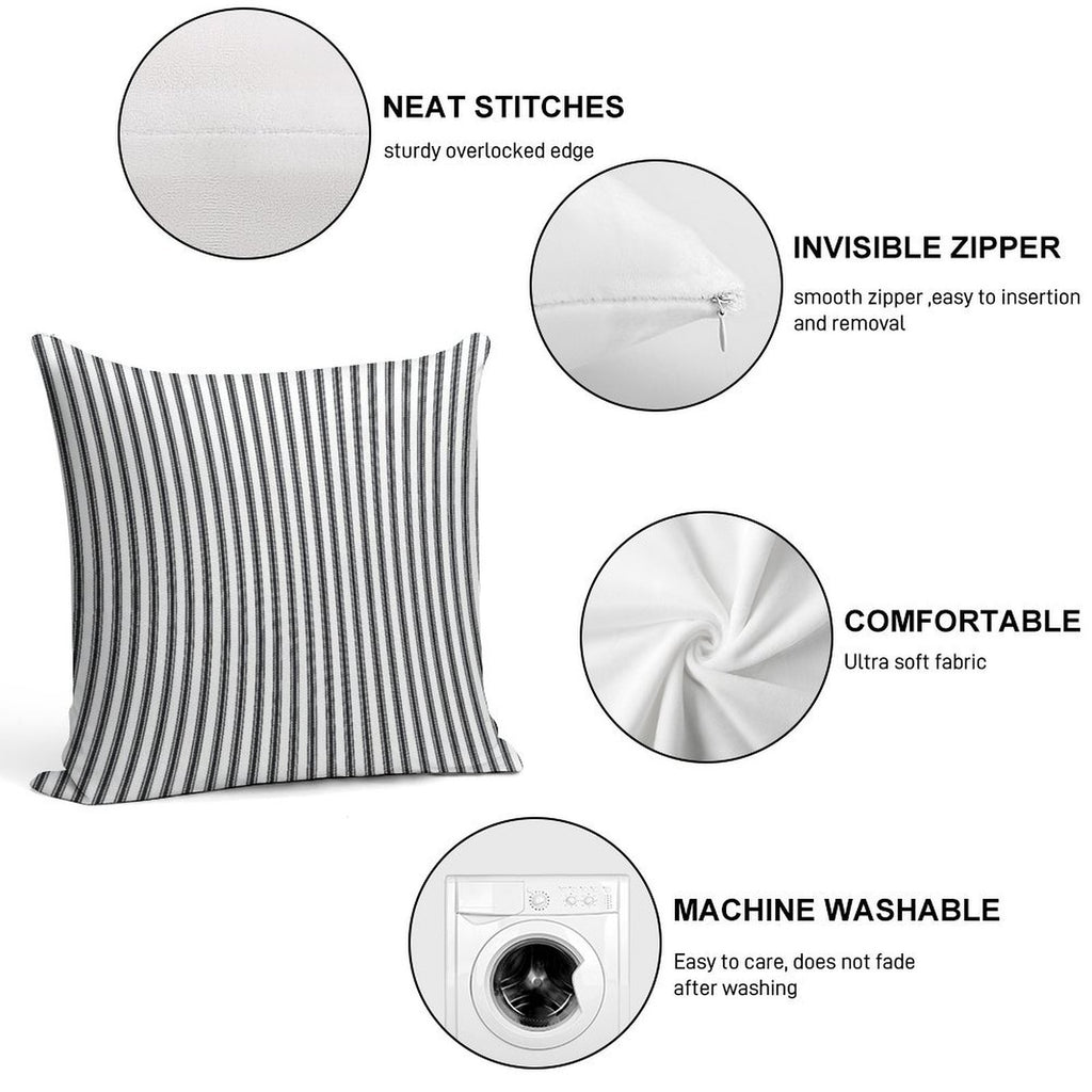 Old Fashioned Ticking Stripes Black And White Soft Shrink-Resistant Throw Pillow