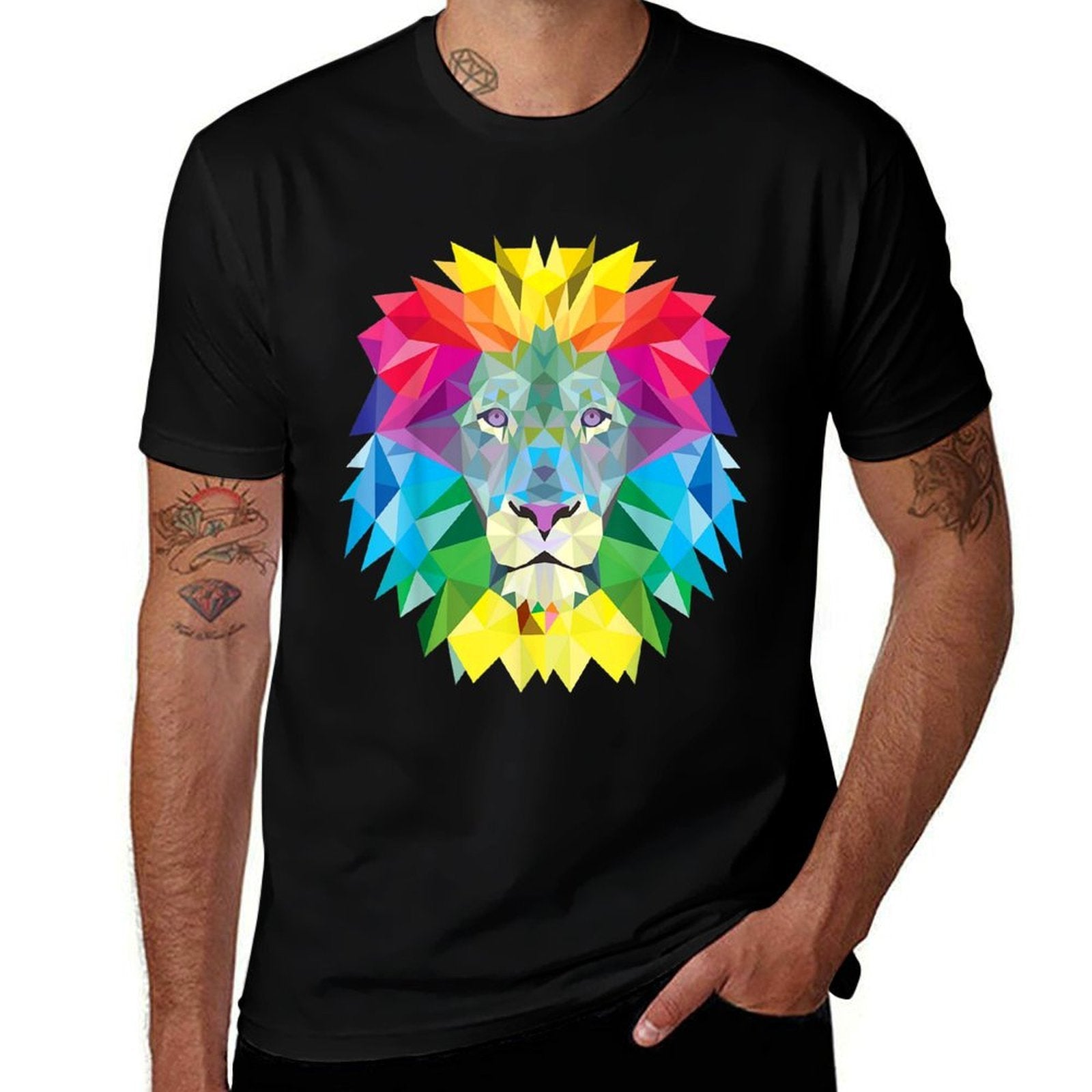Geometric Rainbow Lion Face  Easy-care T-Shirt