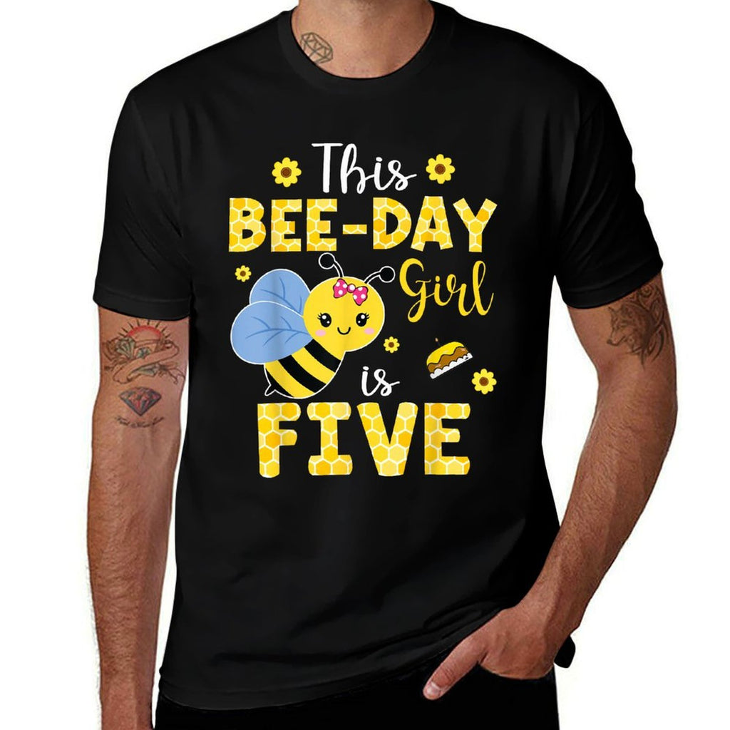 This Bee-Day Girl Is Five 5 Years Old 5th Birthday Kids  Oversized Silhouette T-Shirt
