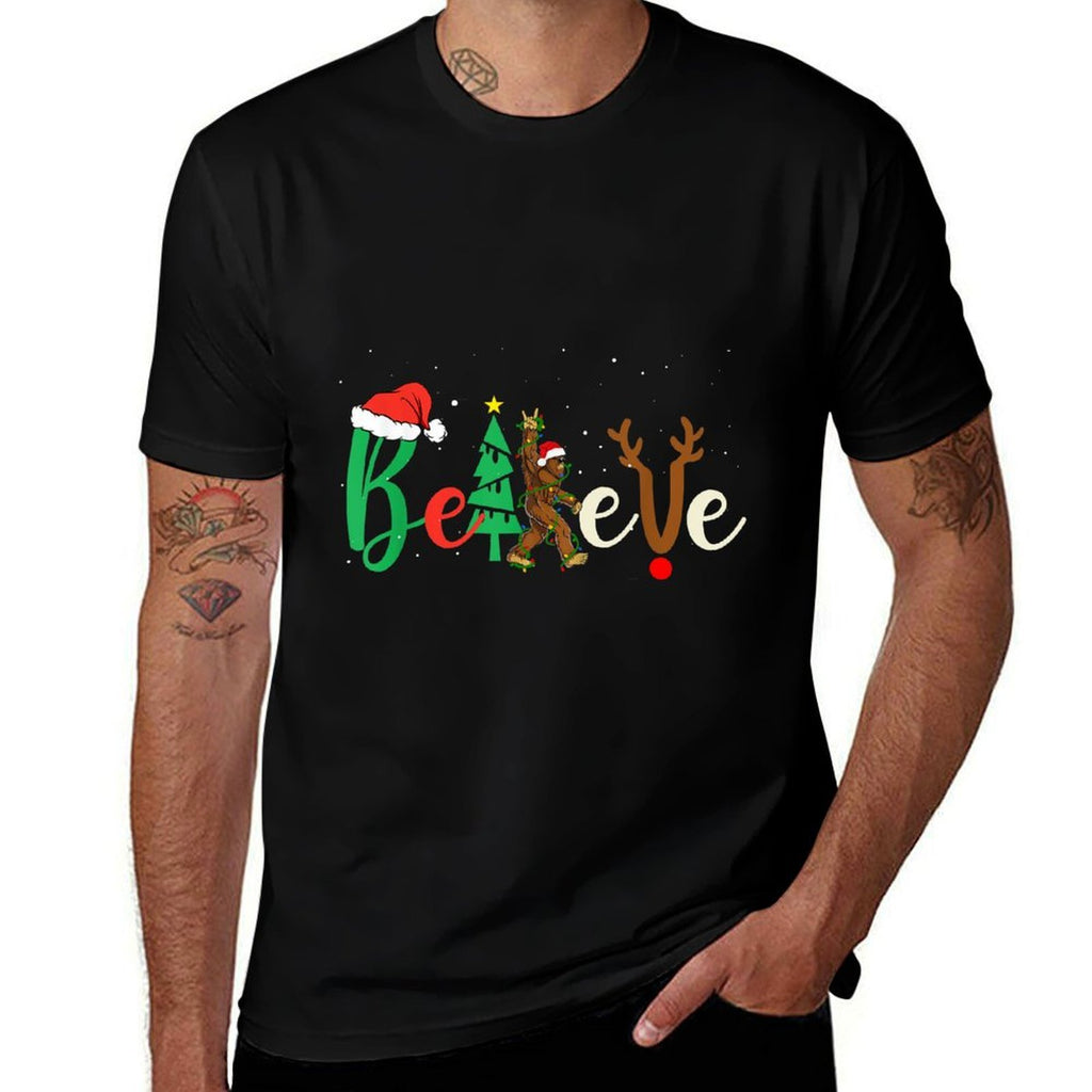 Believe Bigfoot Christmas Sasquatch Xmas Men Women Kids  Heathered Texture T-Shirt
