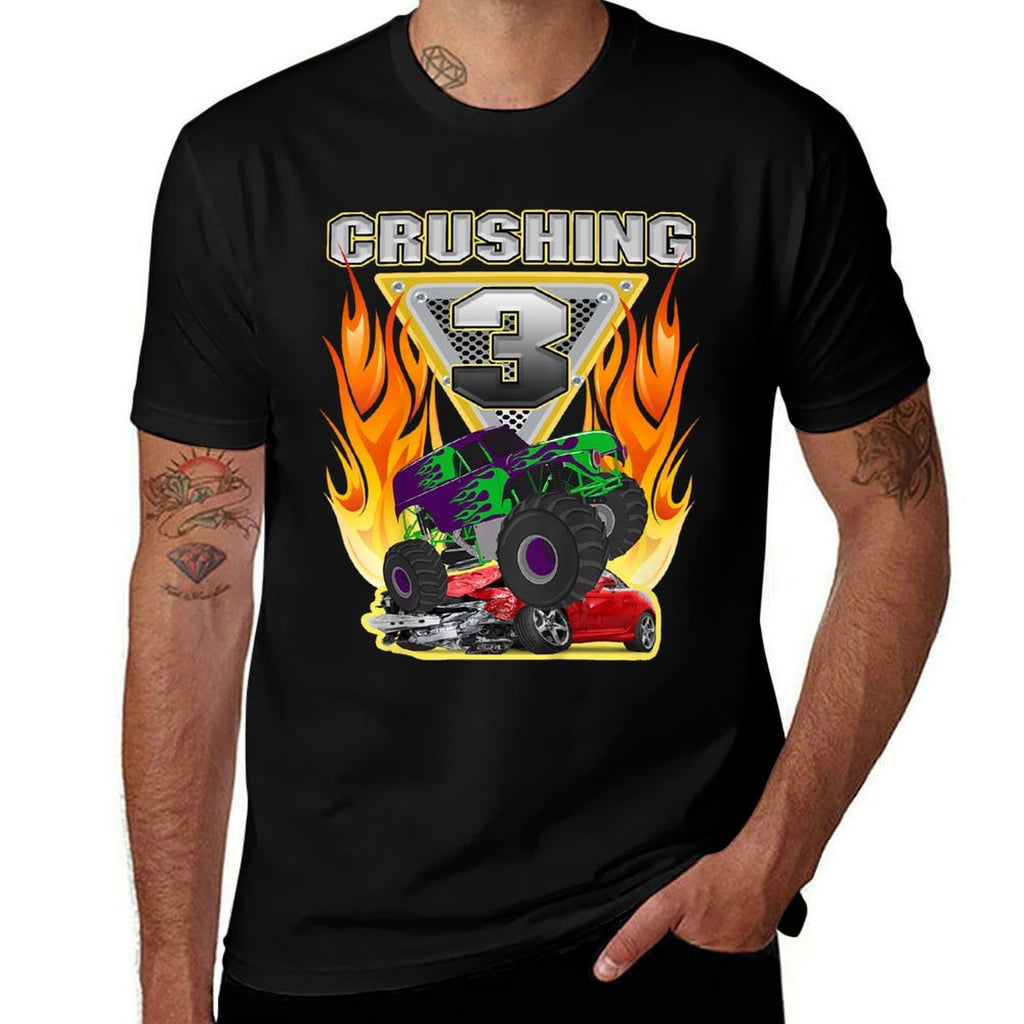 Monster Truck Crushing Being 3 Three Years Old 3rd Birthday  Versatile T-Shirt