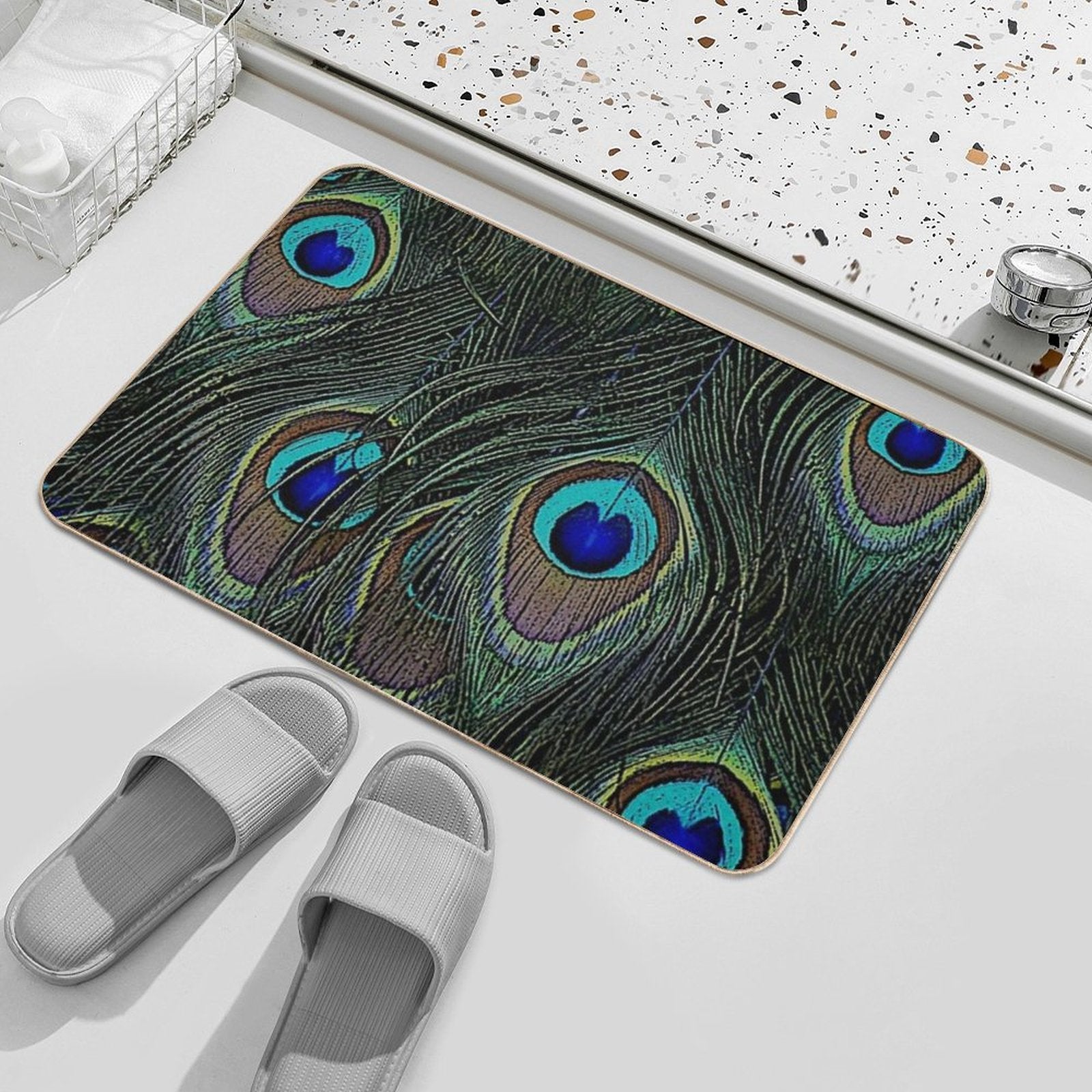Peacock Feathers, Bird Lover Gifts, Cool Bird Outfits, Beautiful Feather Patterns  Slip-Resistant Bath Mat