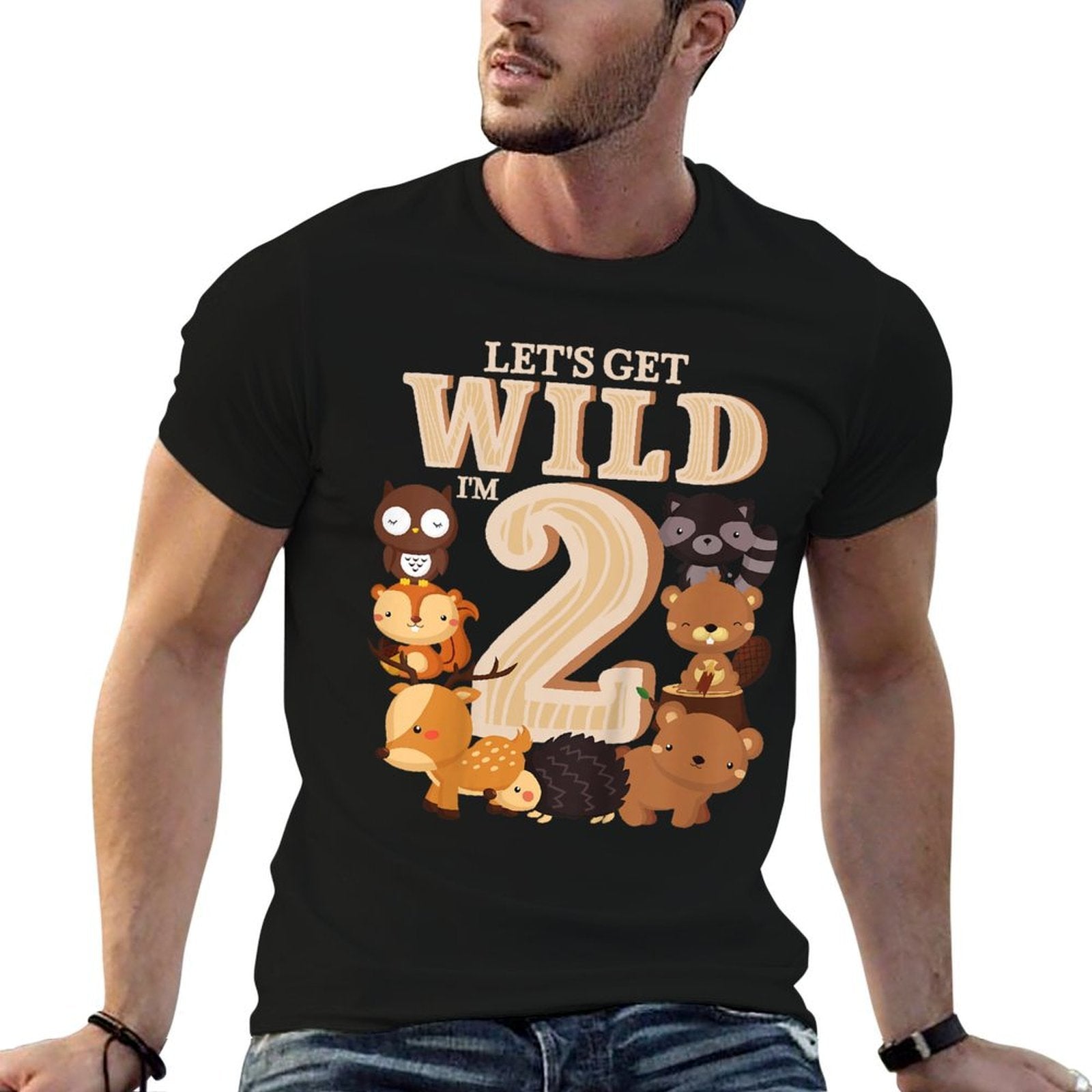 Kids 2 Year Old Woodland Animals Birthday Wild Forest 2nd Gift  Heathered Texture T-Shirt