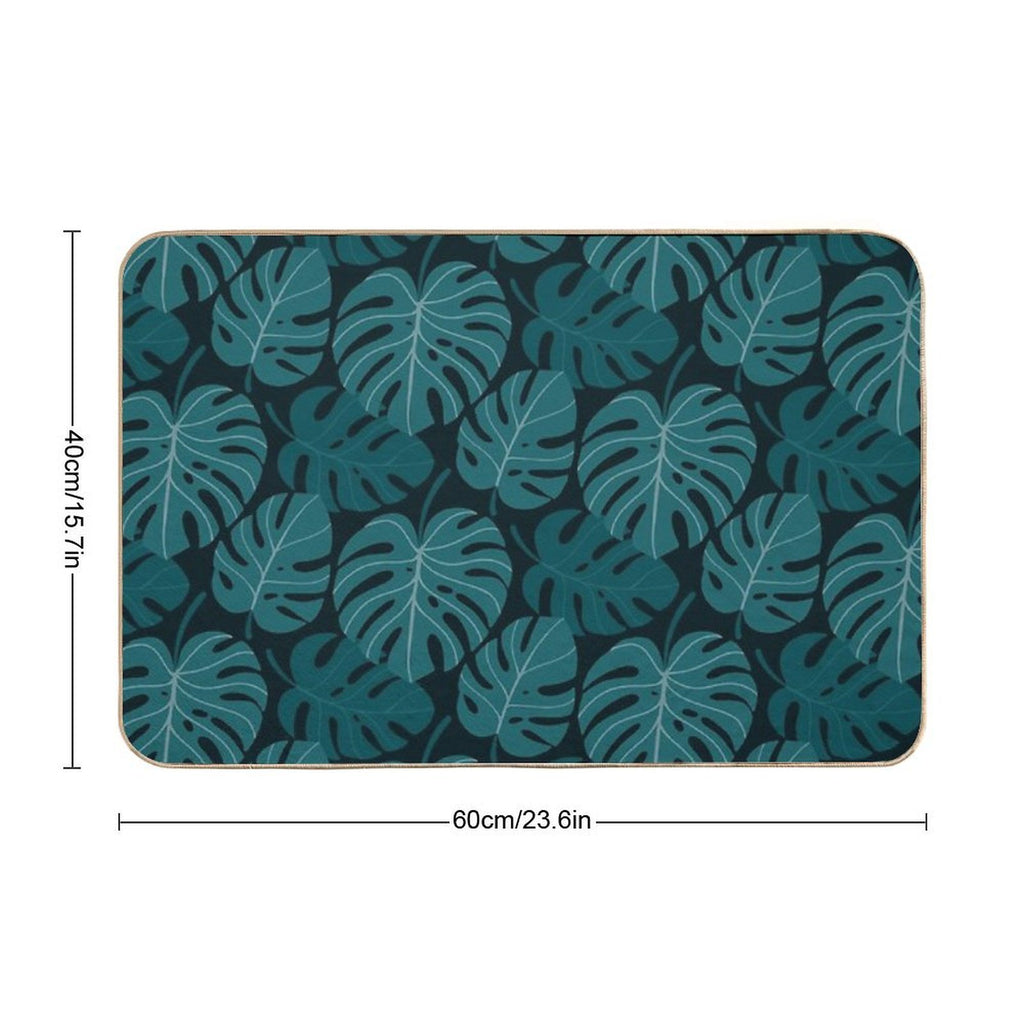 Dark Monstera  Easy To Clean Bath Mat