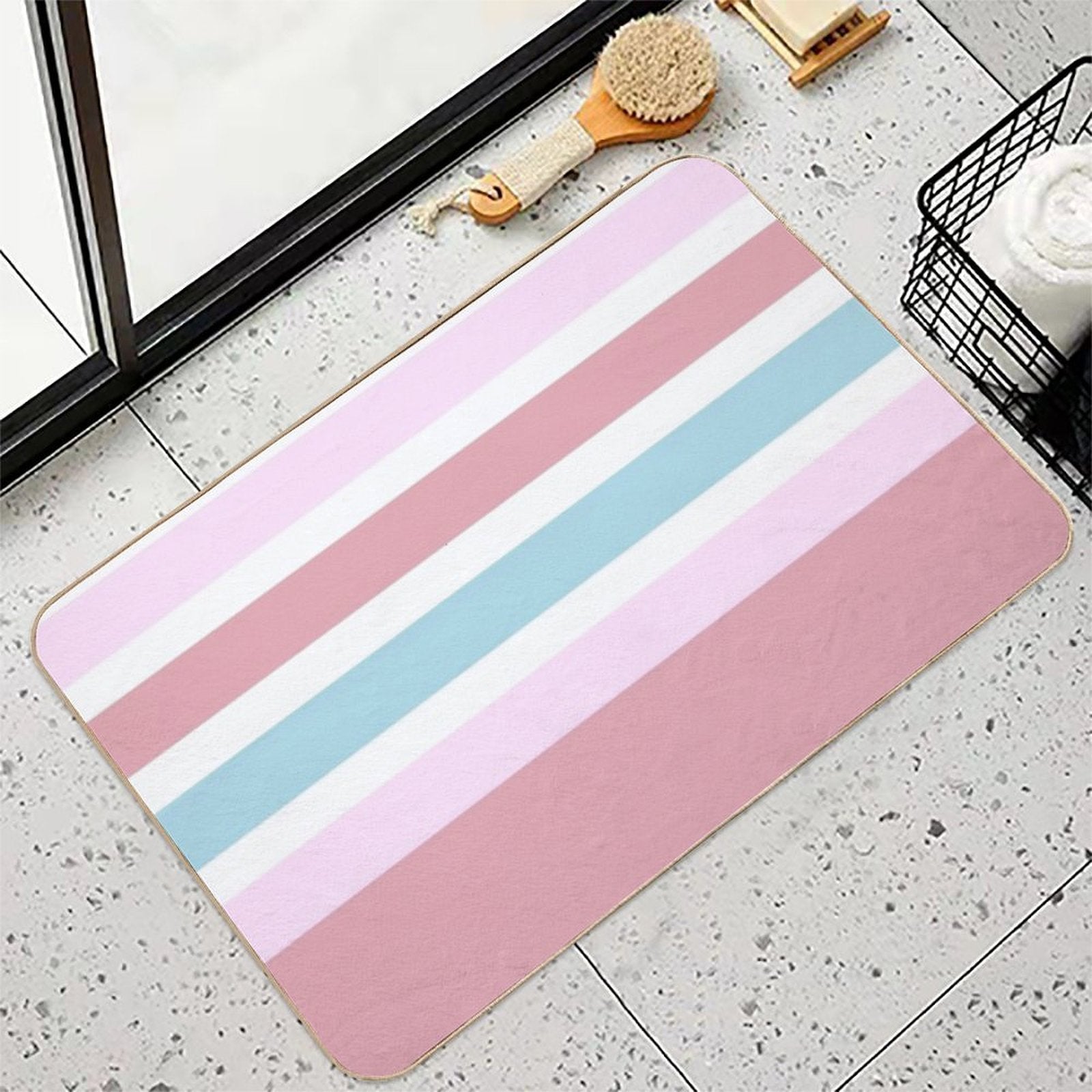 Strawberry And Blue Gum Stripes  Slip-Resistant Bath Mat