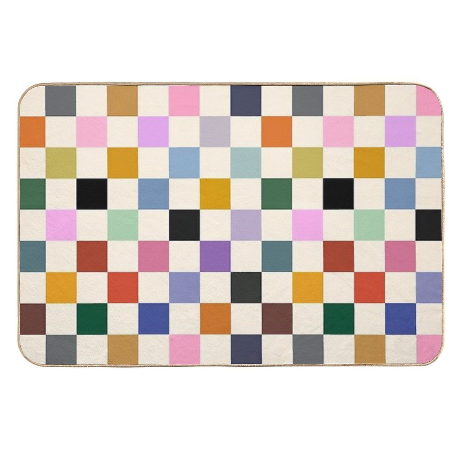 Multi Colour on Cream Checkerboard Grid  Slip-Resistant Bath Mat