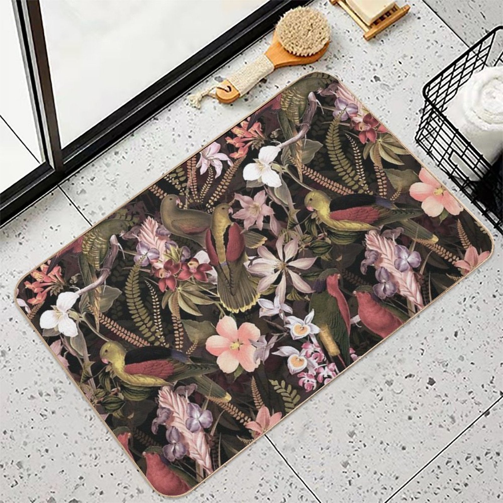 Vintage Parrot Jungle Botanical Garden 1 Nightgarden  Easy Maintenance Bath Mat