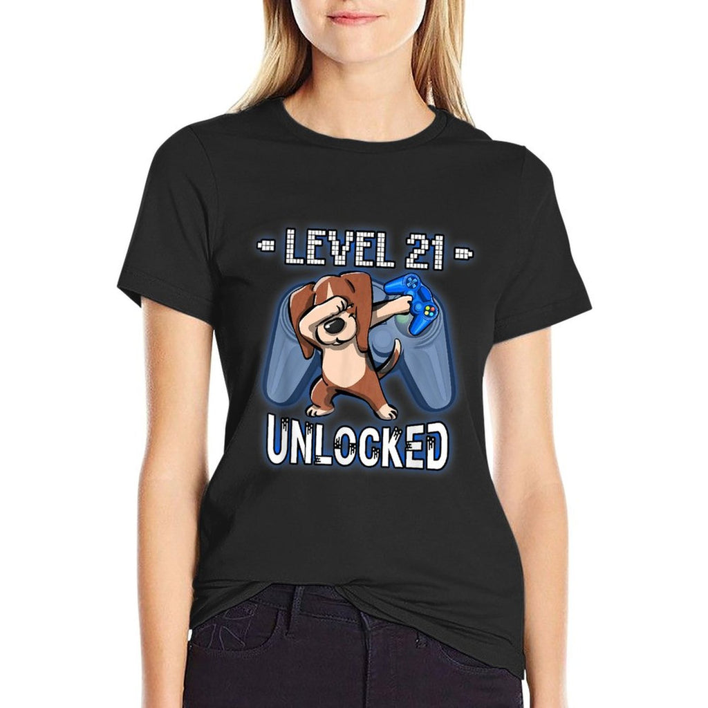 Level 21 Unlocked - Funny Dabbing Beagle Gamer 21st Birthday  Tagless Design T-Shirt