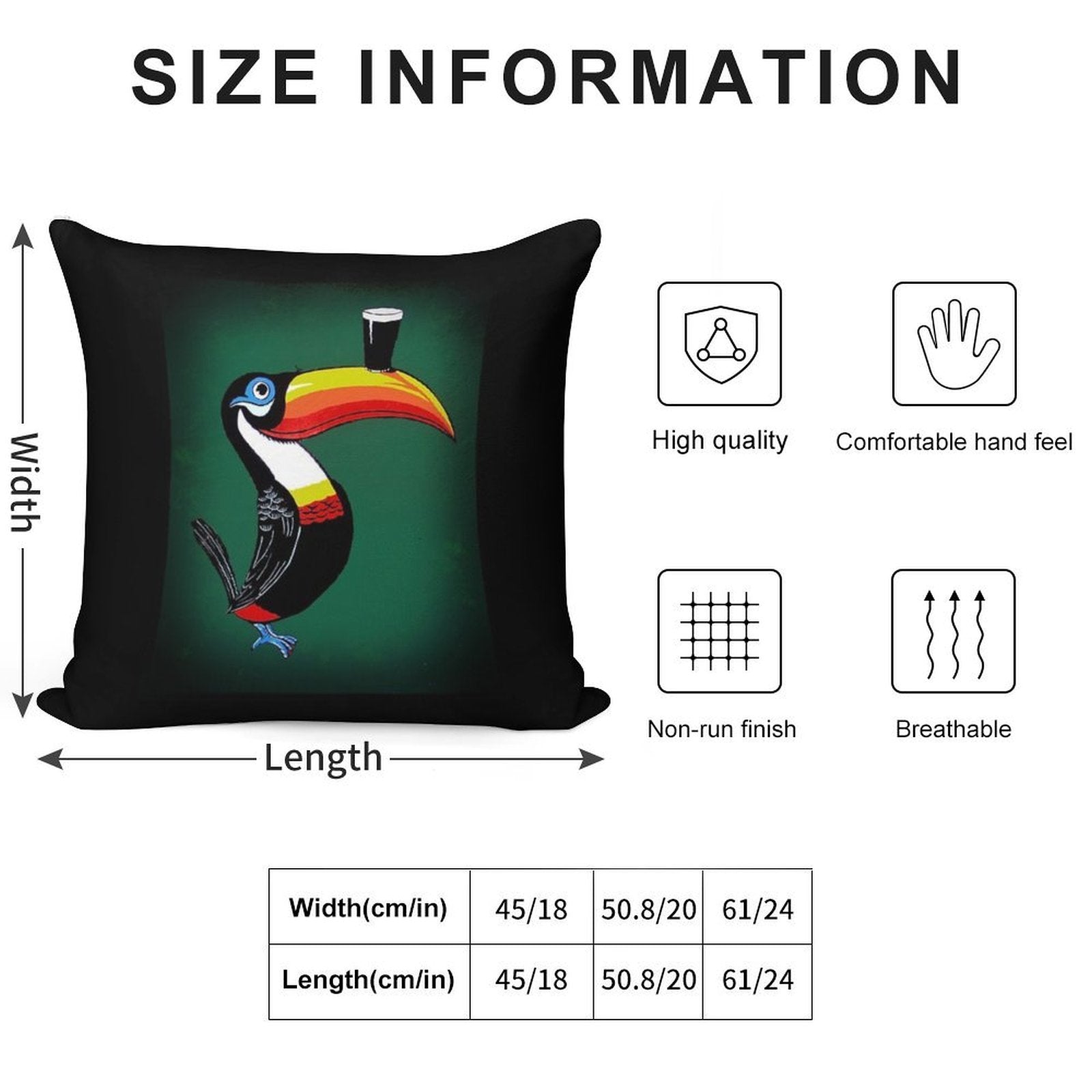 Toucan Soft Fade-Resistant Throw Pillow