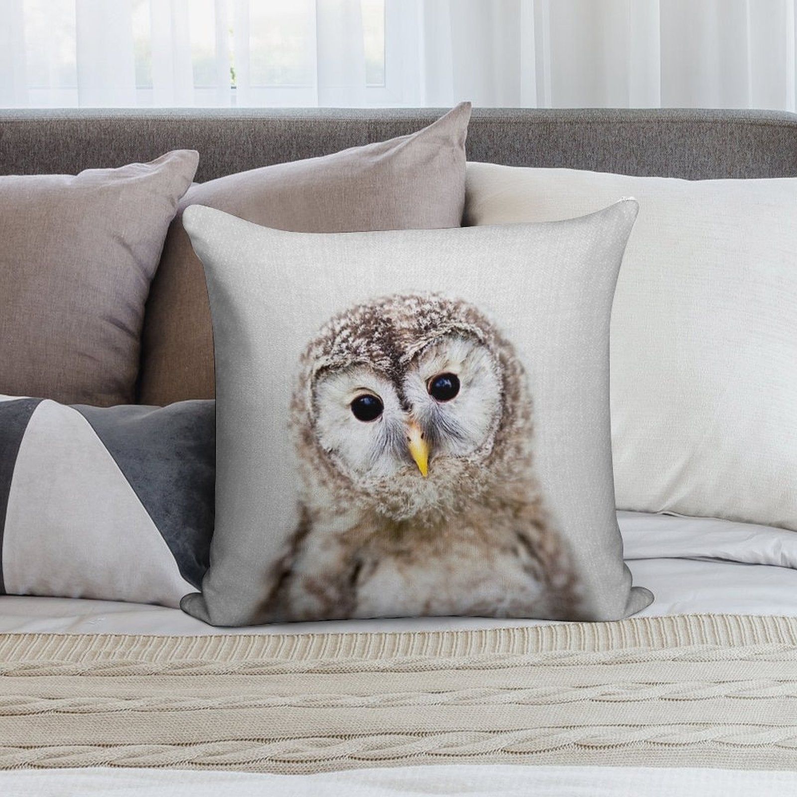 Baby Owl - Colorful Soft Bedroom Essential Throw Pillow