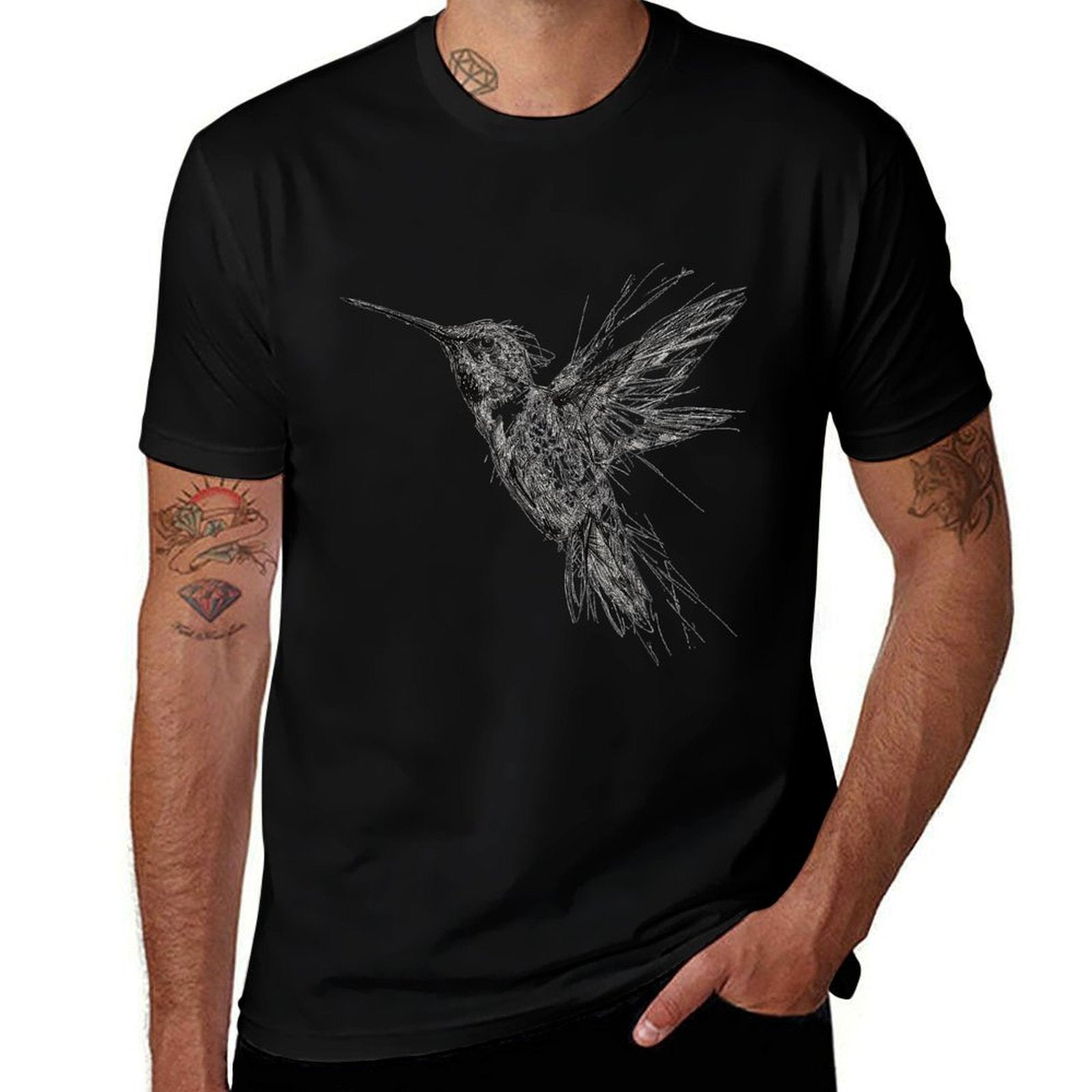 Hummingbird Art Drawing Animal Abstract Motif Hummingbird  Versatile T-Shirt