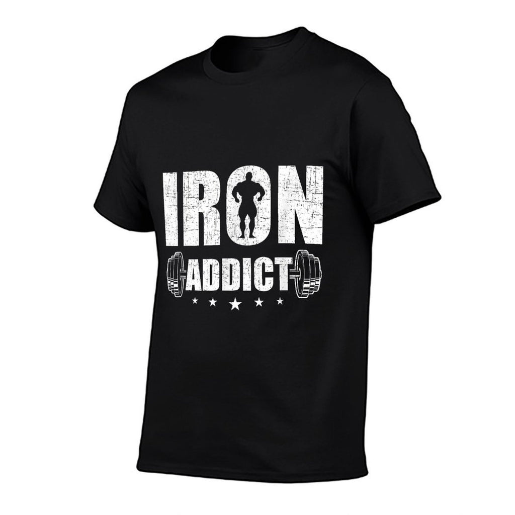 Bodybuilding Weightlifting Workout Gift Co. Iron Addict - Mens Black Cotton Blend Classic Fit - Workout  Exercise And Fitness -  Durable T-Shirt