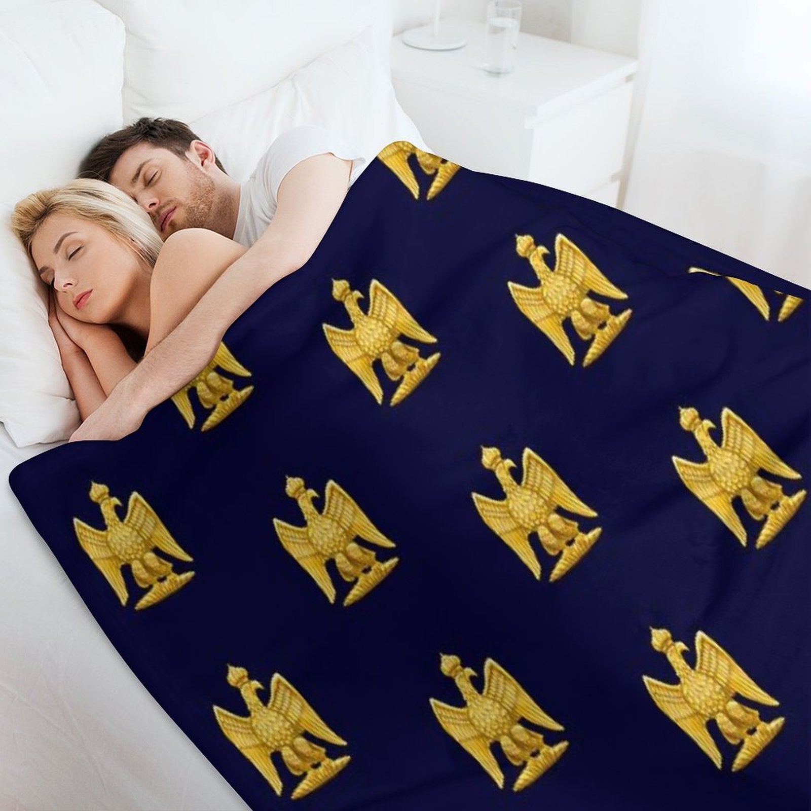 Napoleonic Imperial Eagle Blue Plush Throw Blanket