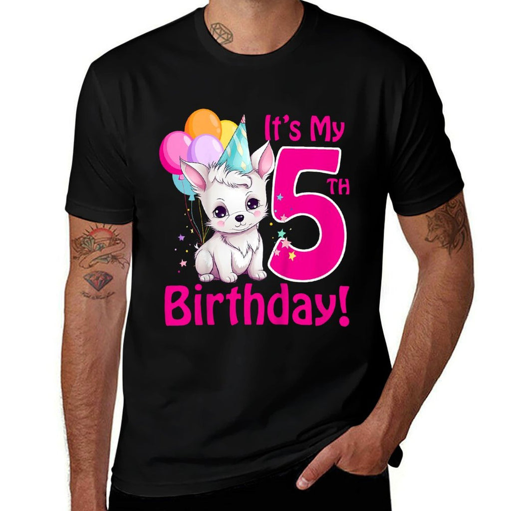 Kids It's My 5th Birthday Dog Lover Theme 5 Years Old Puppy Girl  Fade-proof Color T-Shirt