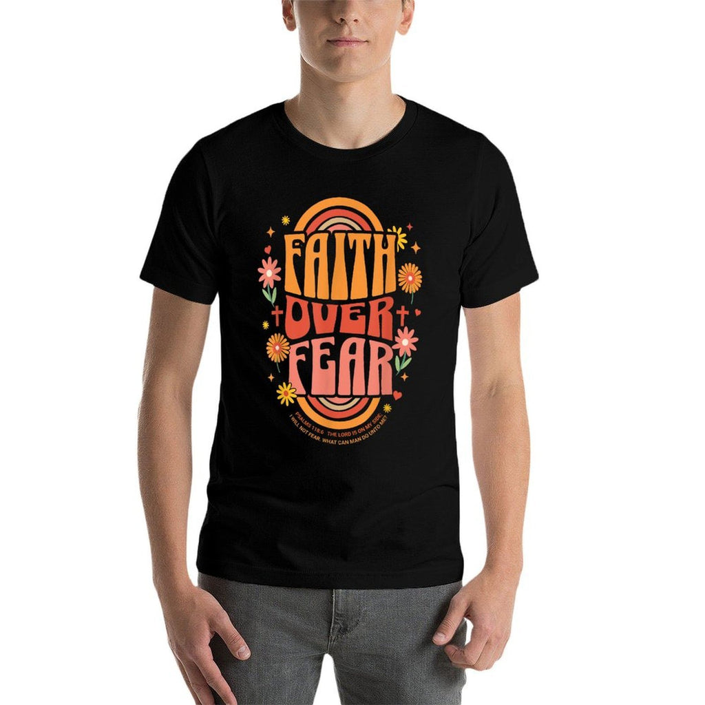 Faith Over Fear Christian Retro Floral 70s Womens Kids  Moisture-wicking T-Shirt
