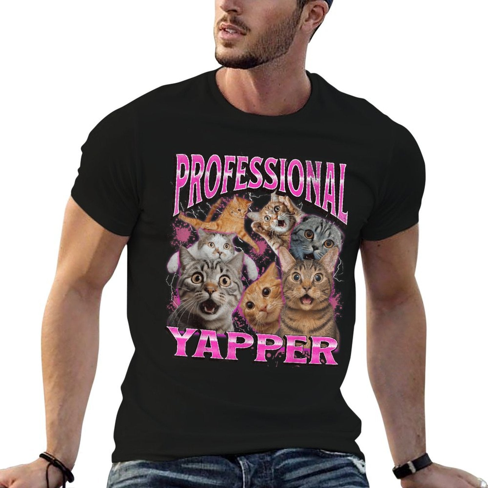 Professional Yapper Funny Cat Meme Bootleg Graphic 90s  Durable T-Shirt