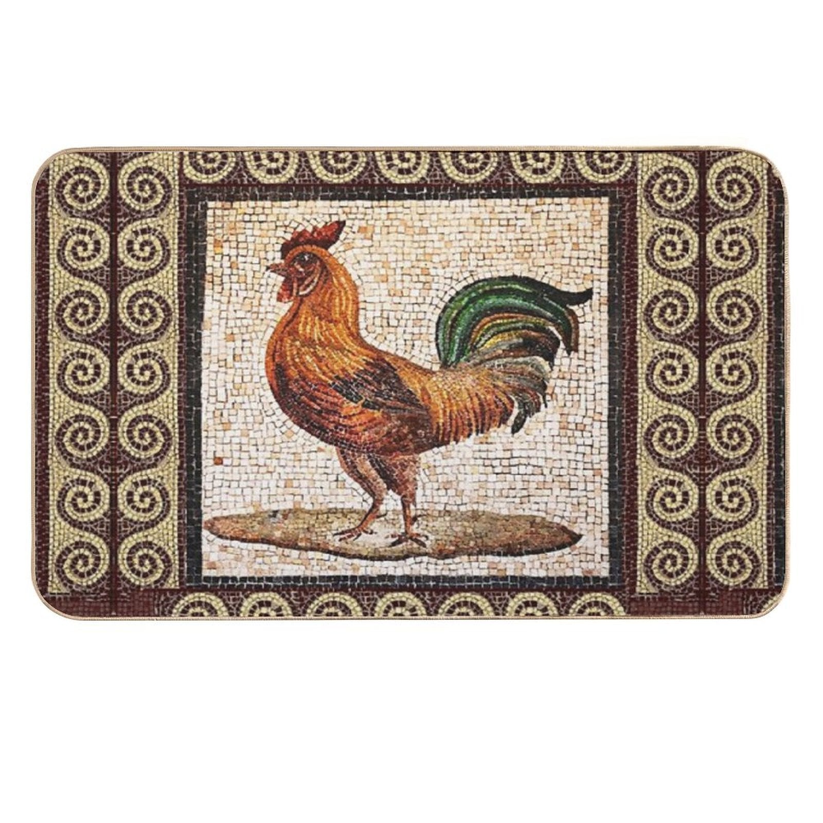 ANTIQUE ROMAN MOSAICS , ROOSTER  Easy Maintenance Bath Mat