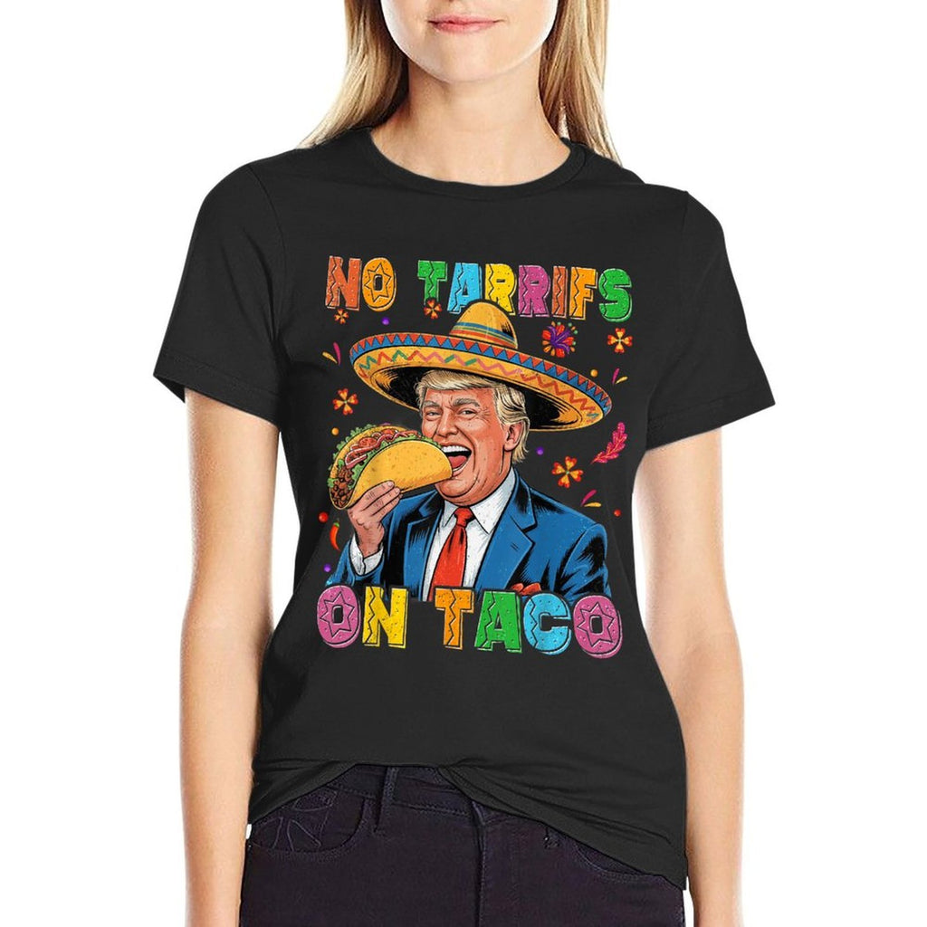 Funny Mexican Cinco De Mayo Trump No Tarrifs On Taco  Ribbed Collar T-Shirt