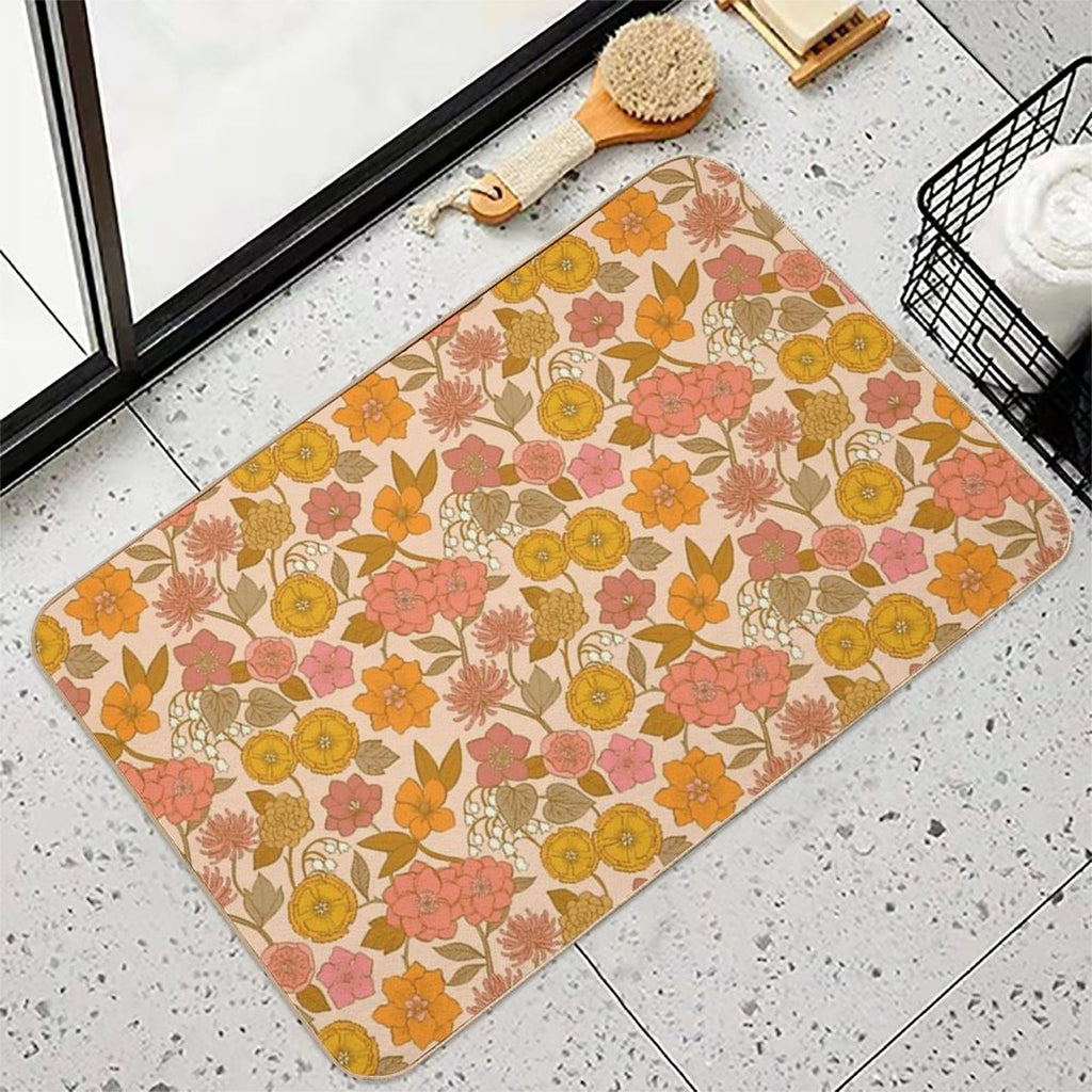 Botanical Blooms Vintage Retro Blush Petal  Rapid-Drying Bath Mat
