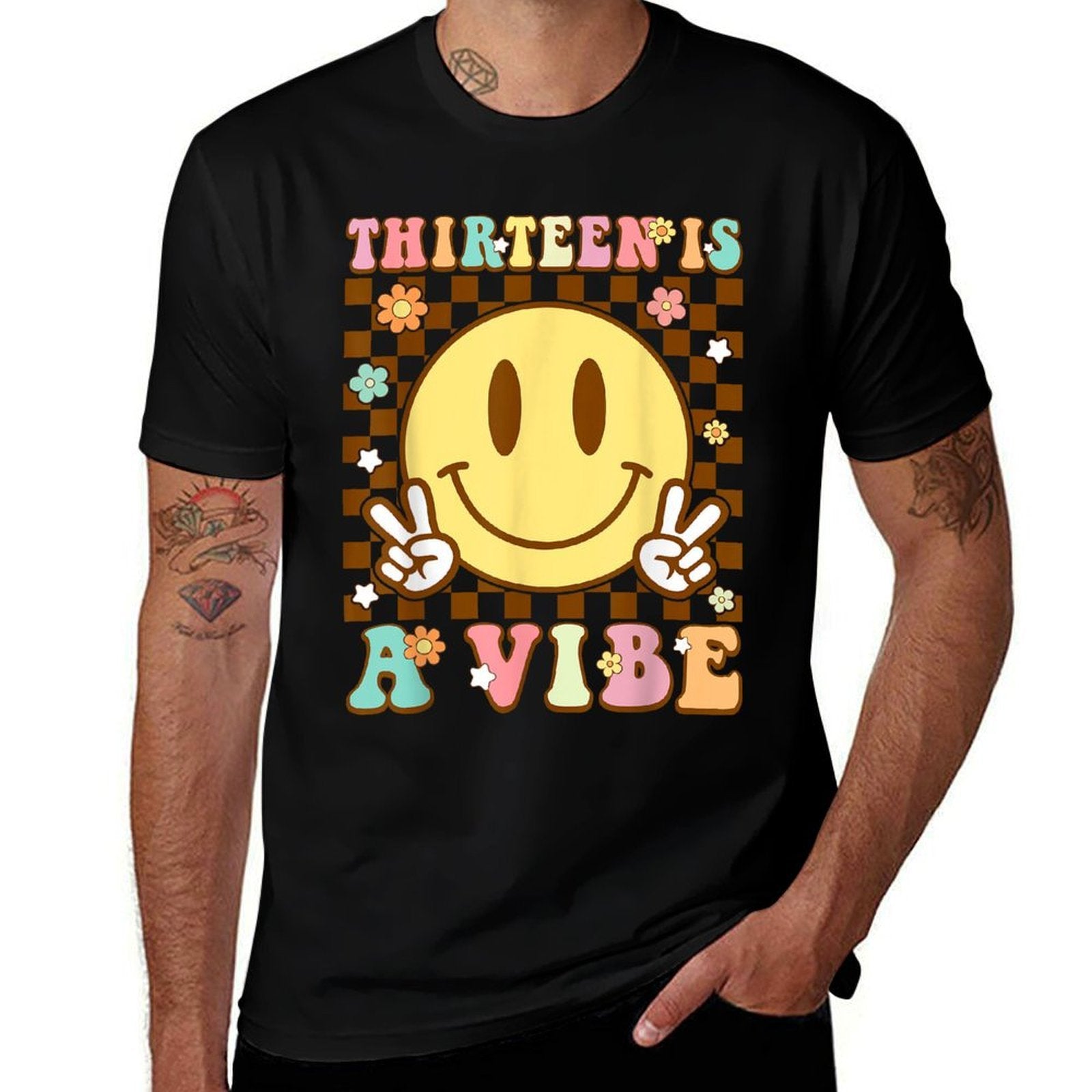 Thirteen Is A Vibe 13th Birthday Groovy 13 Year Old Boy Girl  Vintage-inspired T-Shirt