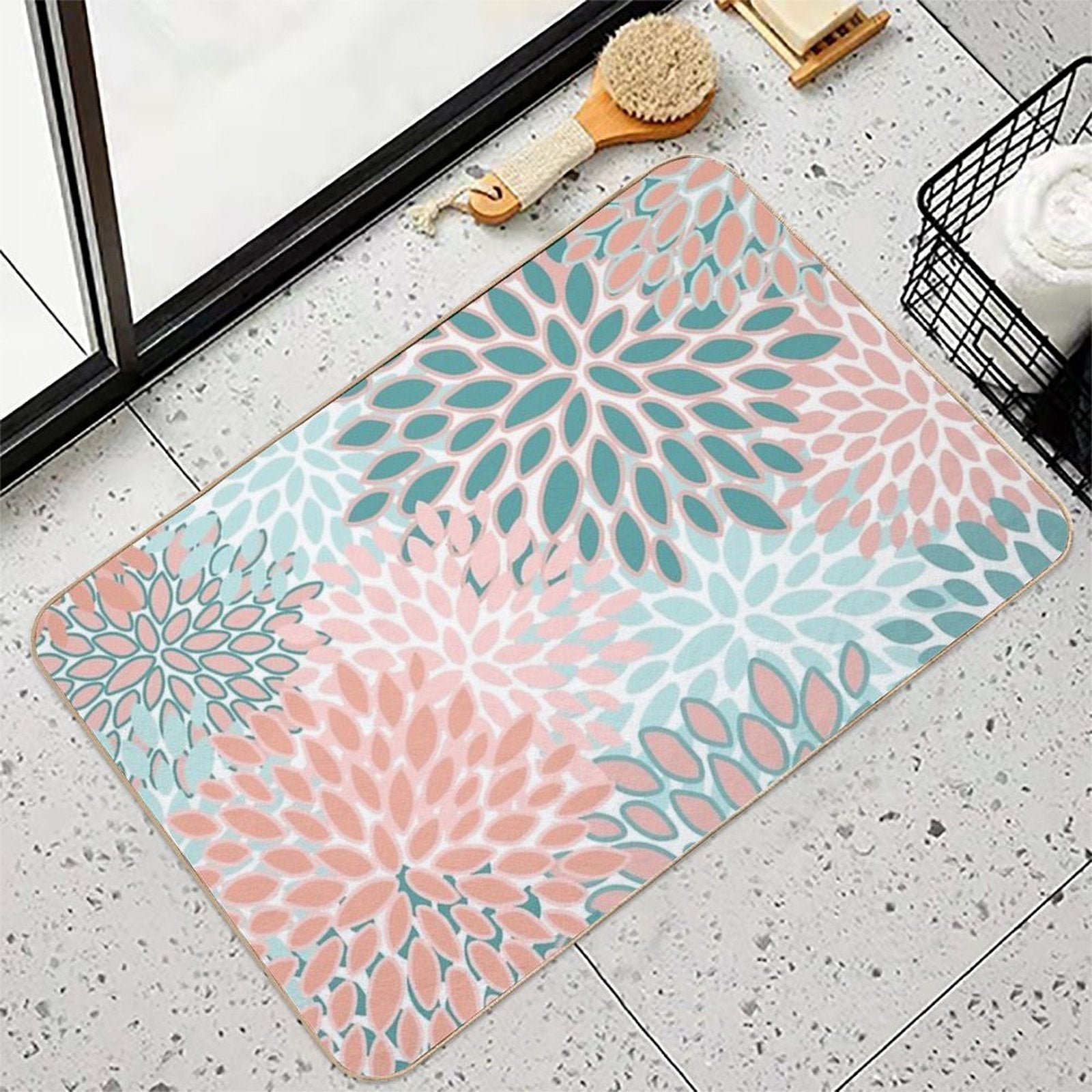 Floral Prints, Coral And Teal, Abstract Art  Versatile Bath Mat