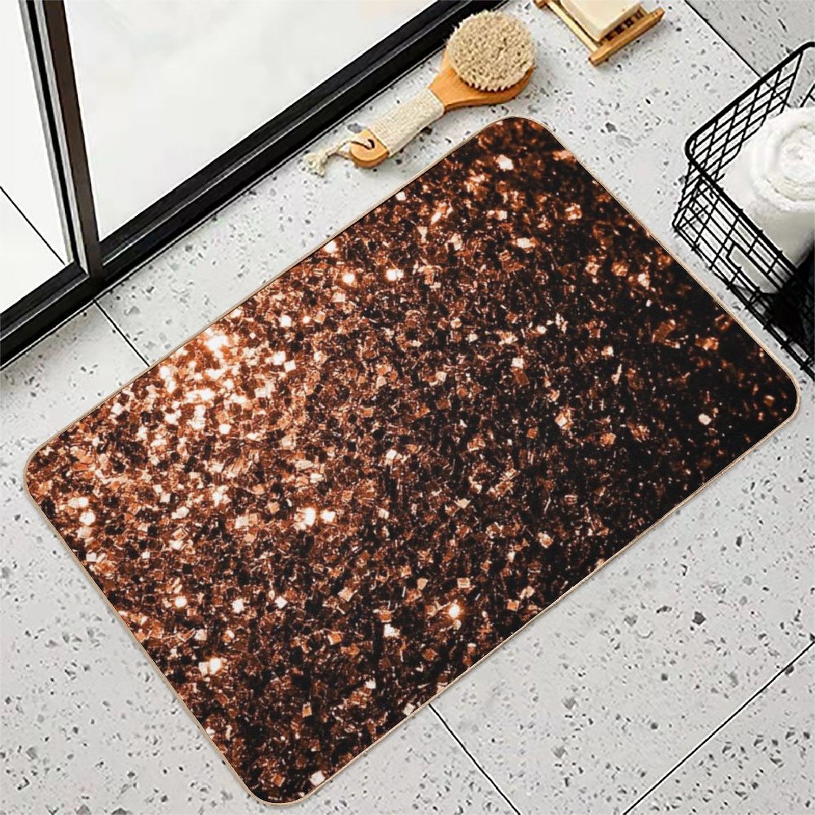 Bronze Orange Brown Faux Glitters Sparkles (Photo of Glitter - Not Reflective)  Non-Slip Bath Mat