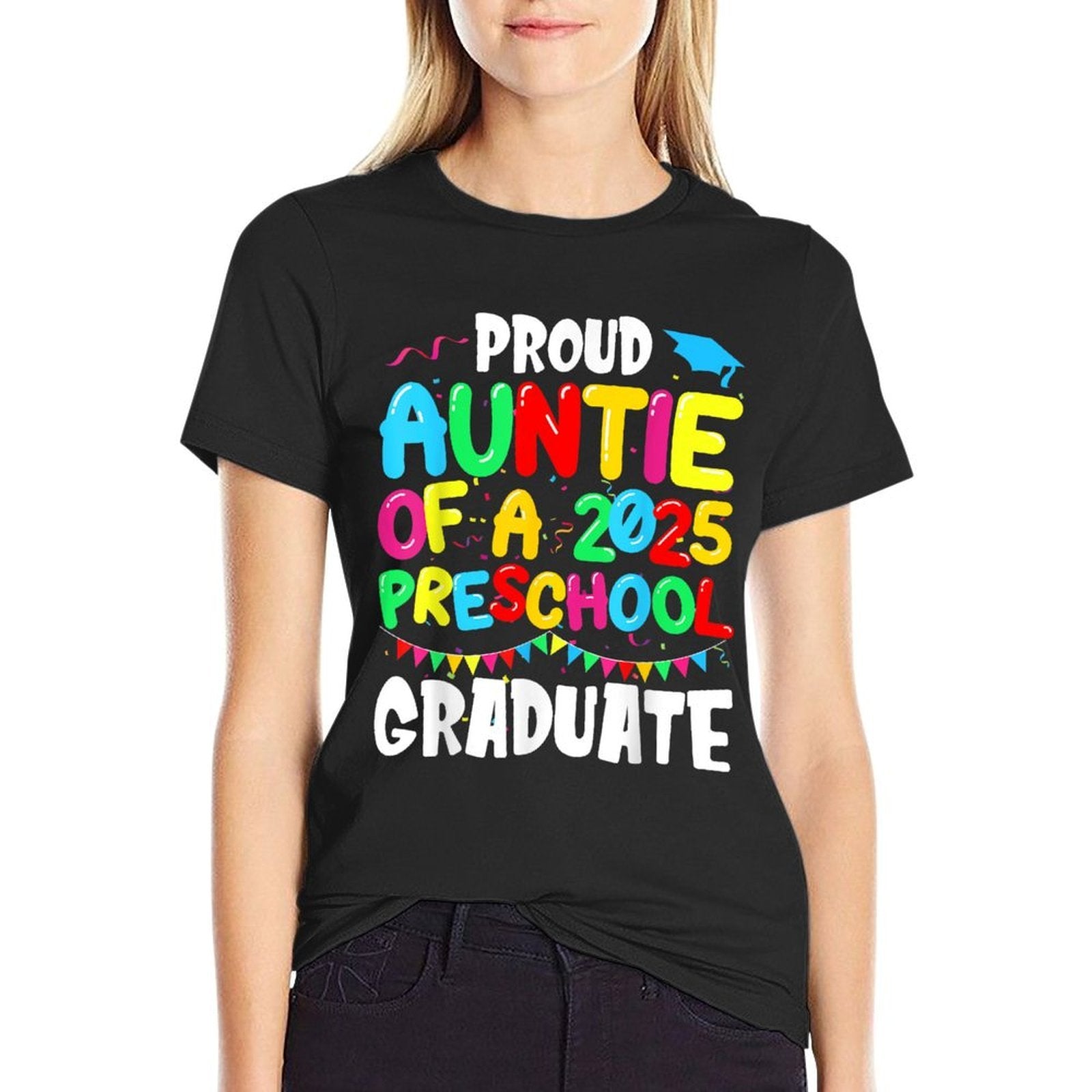 Proud Auntie Class Of 2025 Preschool Graduate Graduation  Oversized Silhouette T-Shirt