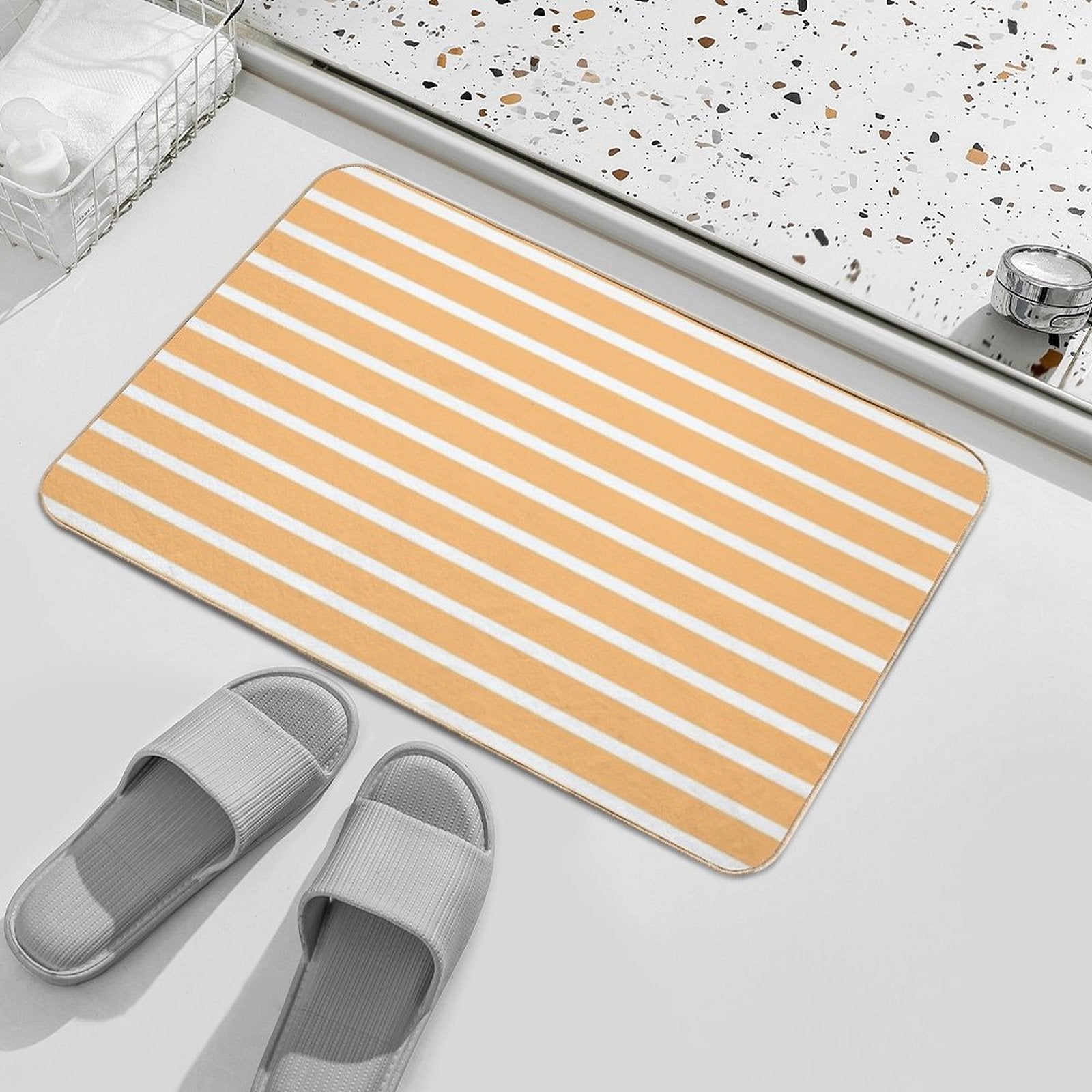 Apricot Orange And White Horizontal Stripes  Easy To Clean Bath Mat