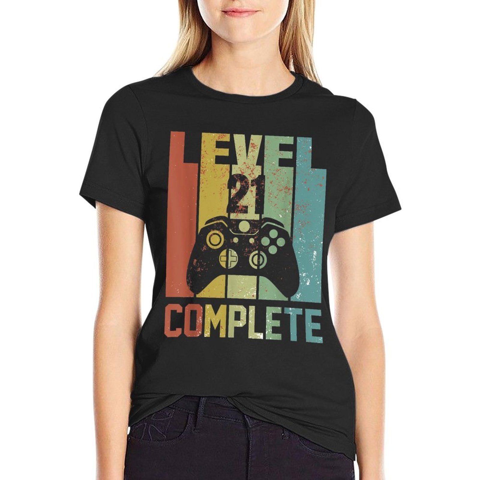 21st Birthday for Gamer 21 Years Old - Retro Birthday  Wrinkle-resistant T-Shirt