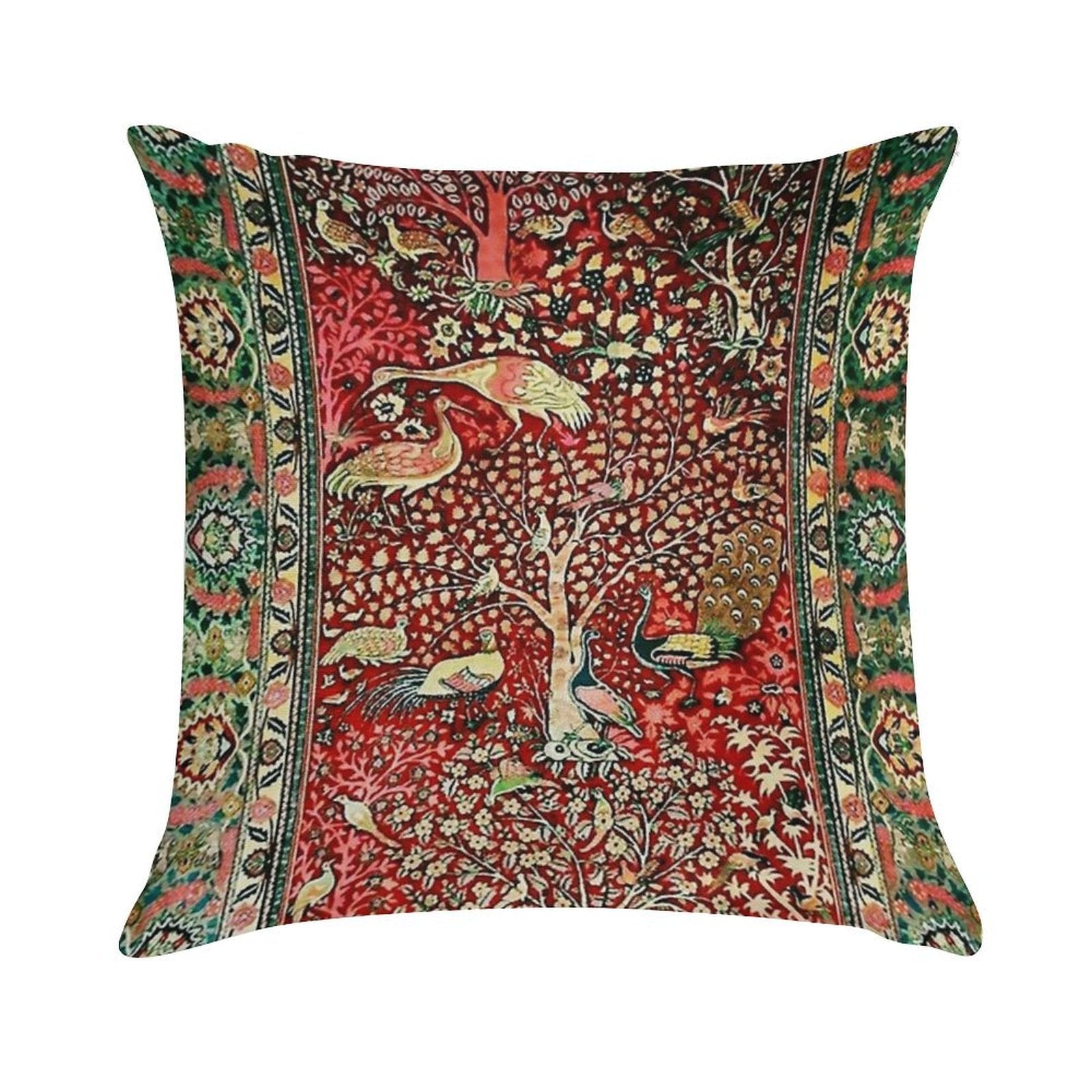 Antique Persian Rug Bird Tree Flowers Ca. 1600 Print Soft Hidden Zipper Throw Pillow