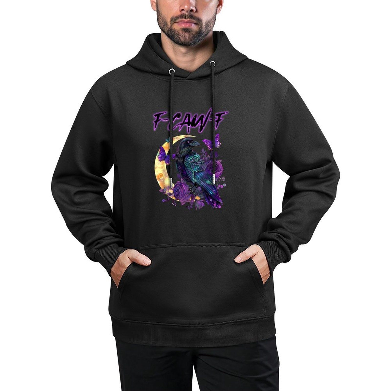 F-Caw-F Funny Raven Black Crow Spooky Season Halloween Retro Durable Construction Hoodie