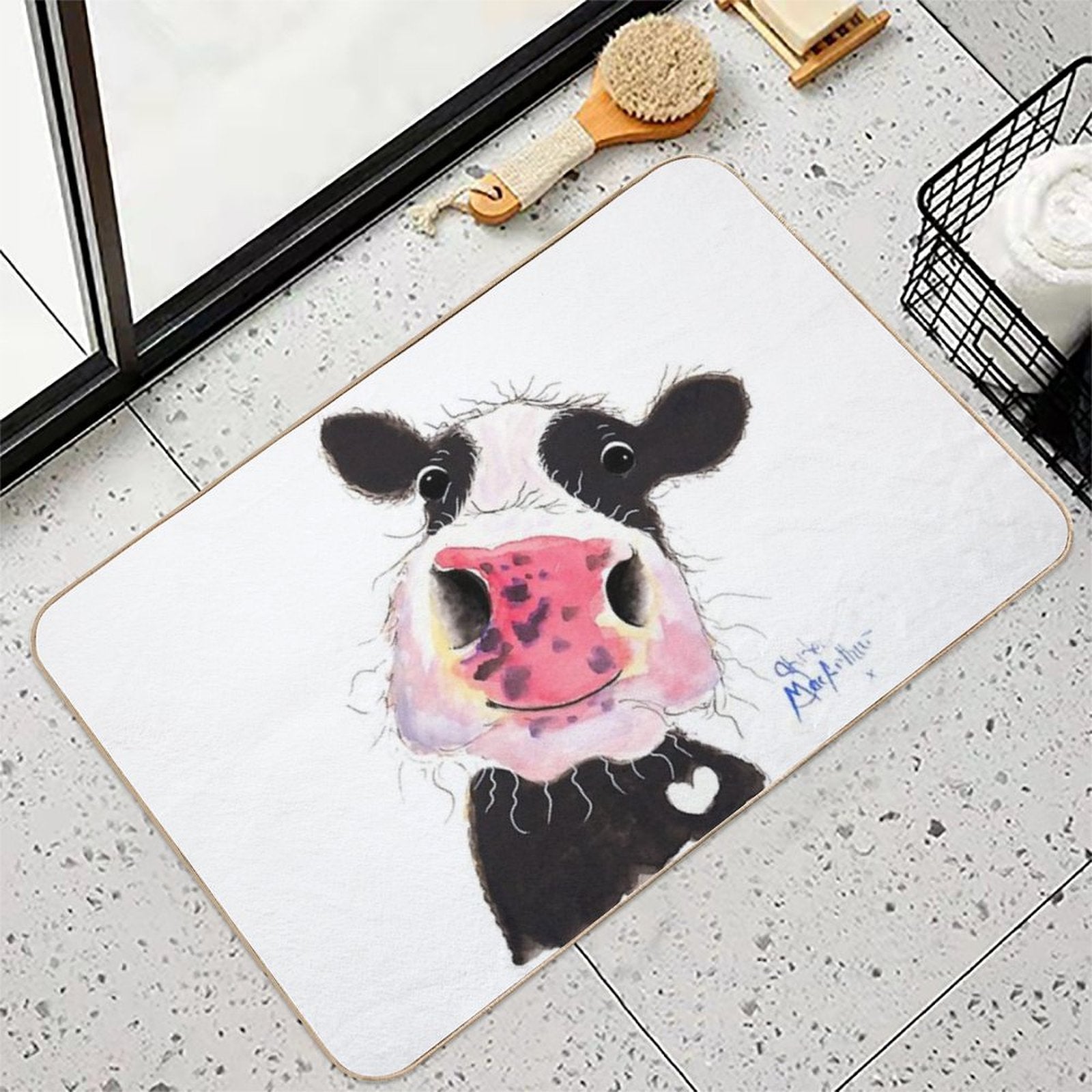 CoW PRiNT, ANiMaL PRiNT ' ARTHuR ' BY SHiRLeY MacARTHuR  Fade-Resistant Bath Mat
