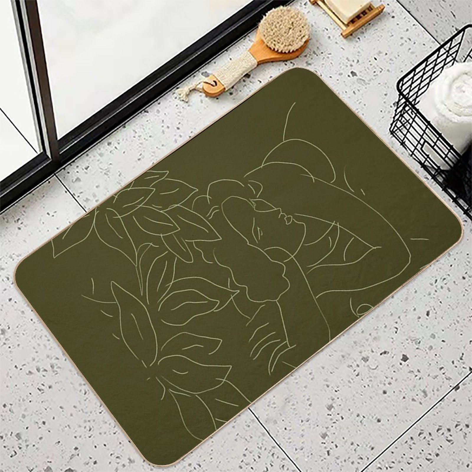 Matisse Line Art #5 Green  Repositionable Bath Mat