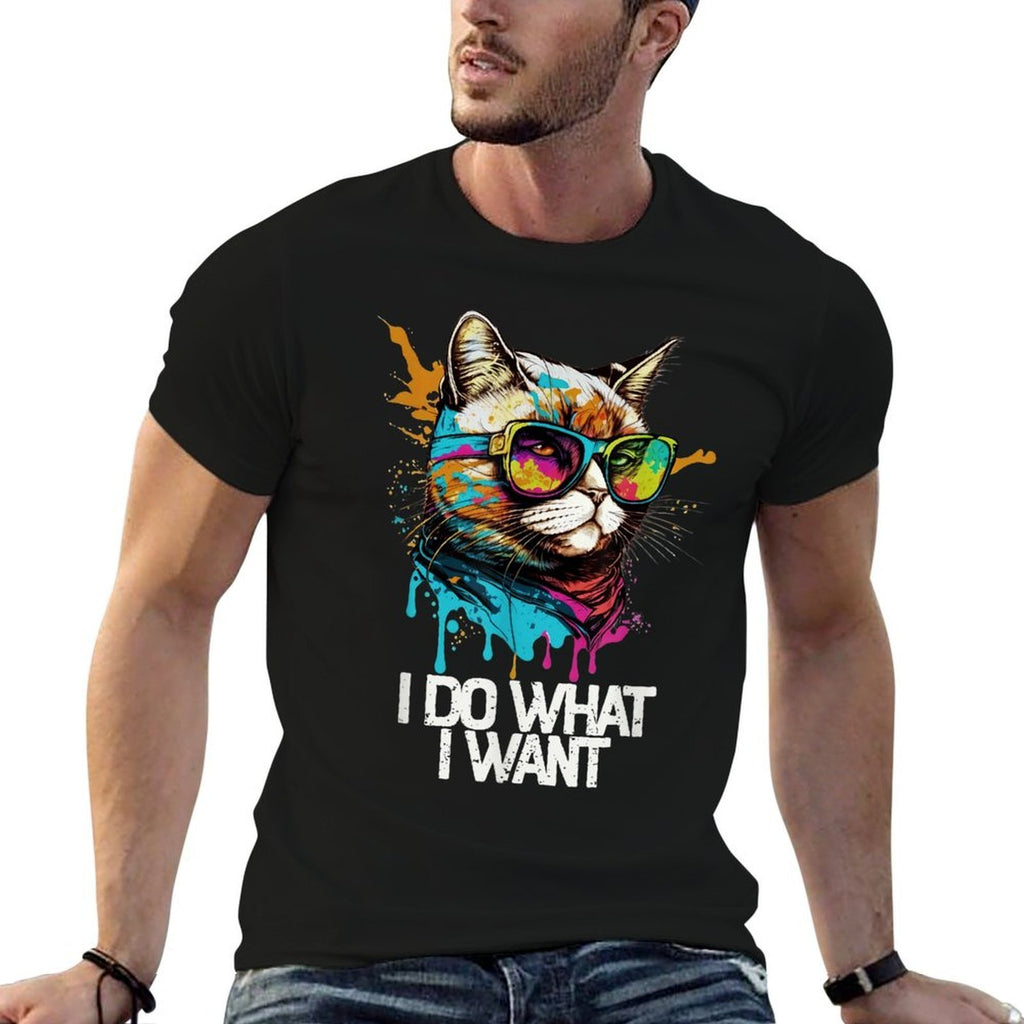 Funny Cat Accessories & Gifts for Boys Girls Kids I Do What I Want Cat With Sunglasses Unisex-Kids Kids Cotton Blend Graphic  Heathered Texture T-Shirt