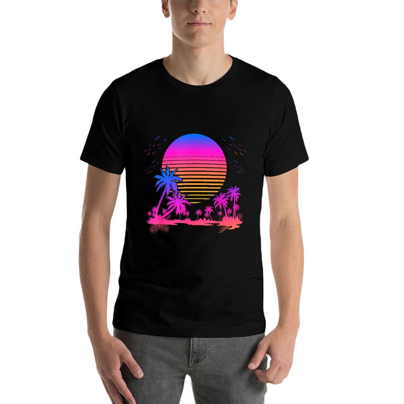 Sunset Palm Trees Retro 80s Aesthetic 90s Art Vaporwave  Summer-ready Fabric T-Shirt