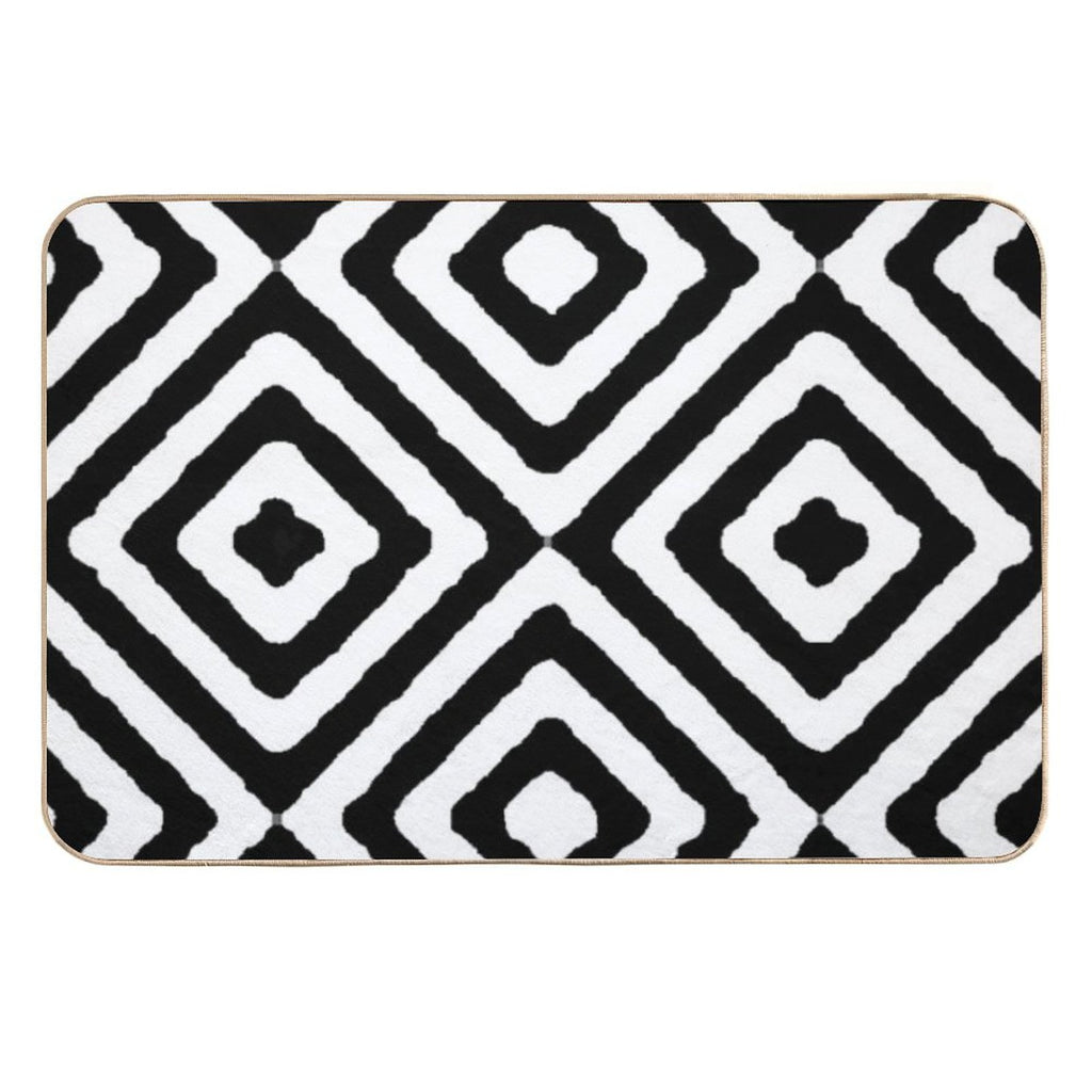 BLACK AND WHITE GEOMETRIC DIAMONDS PATTERN BY OZCUSHIONSTOO  Repositionable Bath Mat