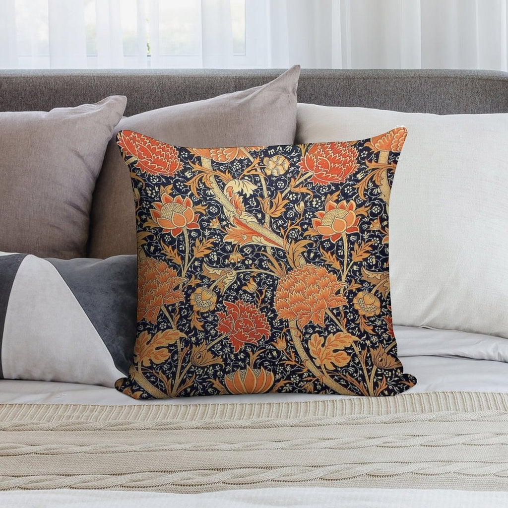 William Morris Cray Blue And Orange Soft High-Density Material Throw Pillow