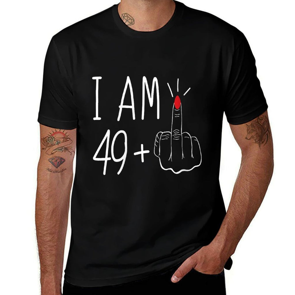 Womens Retro Funny I Am 49 Plus 1 Middle Finger For A 50th Birthday  Eco-friendly Material T-Shirt