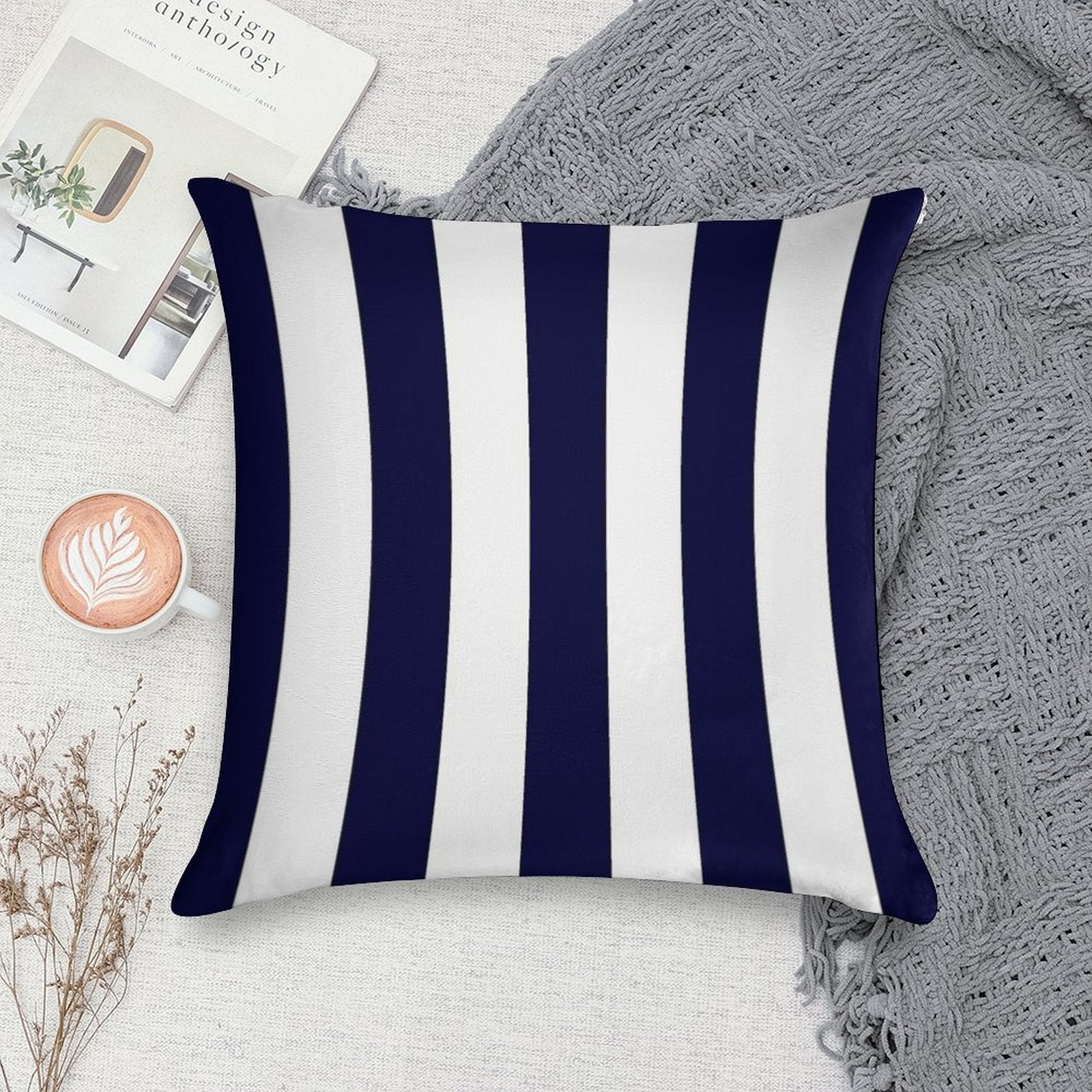 Classic Navy Blue And White Stripes Soft Style Accent Throw Pillow